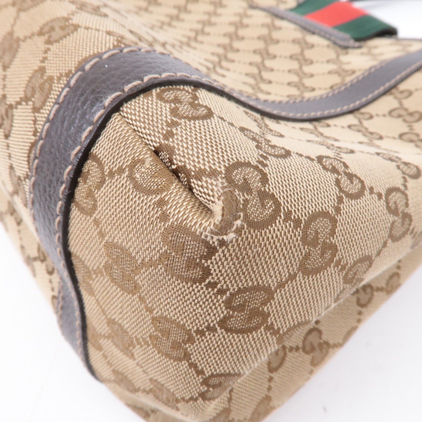 GUCCI Sherry Line GG Canvas Leather Hand Bag Beige Brown 364835