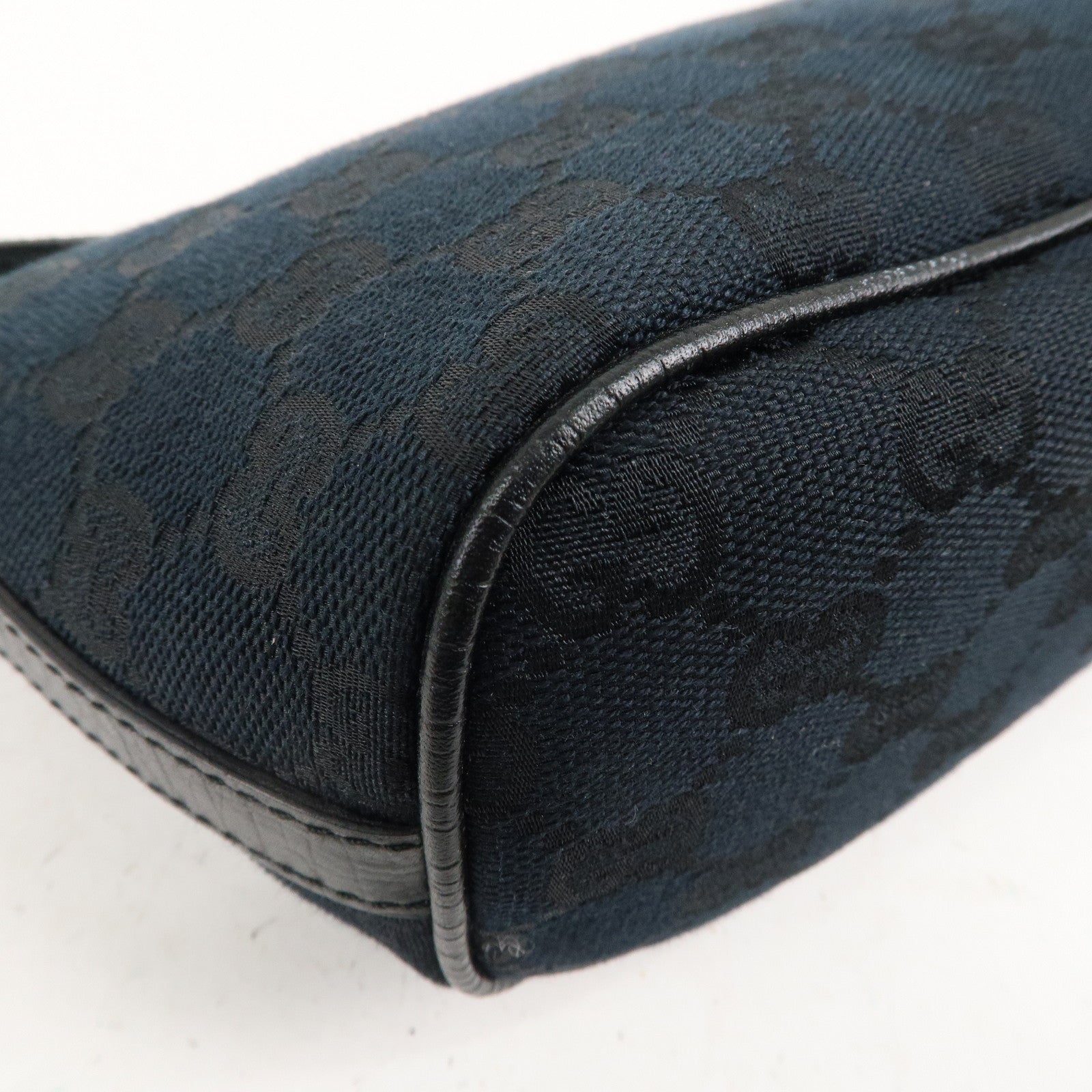 GUCCI Boat Bag Sherry GG Canvas Leather Pouch Black 141809