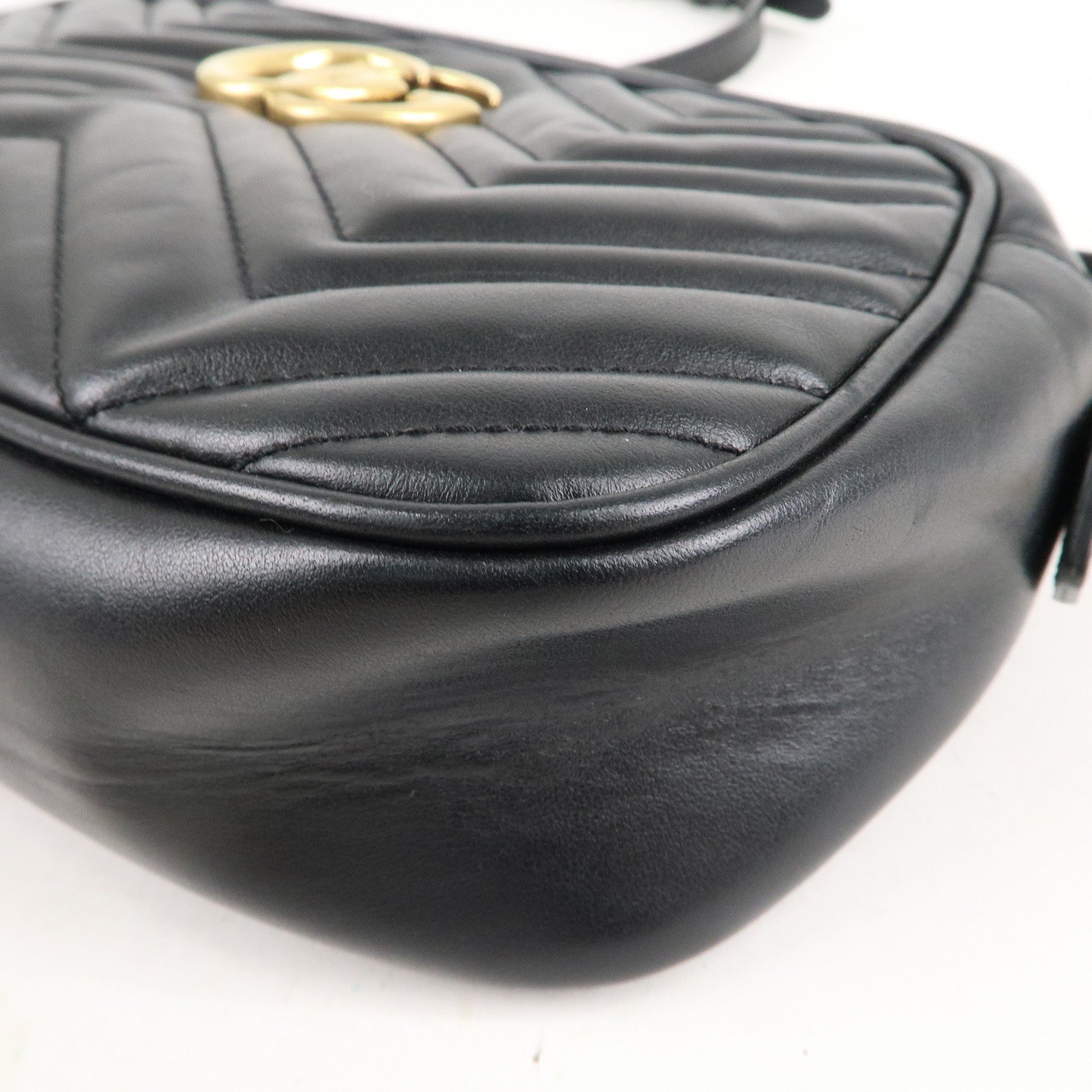 GUCCI GG Marmont Leather Chain Shoulder Bag Crossbody Black 447632