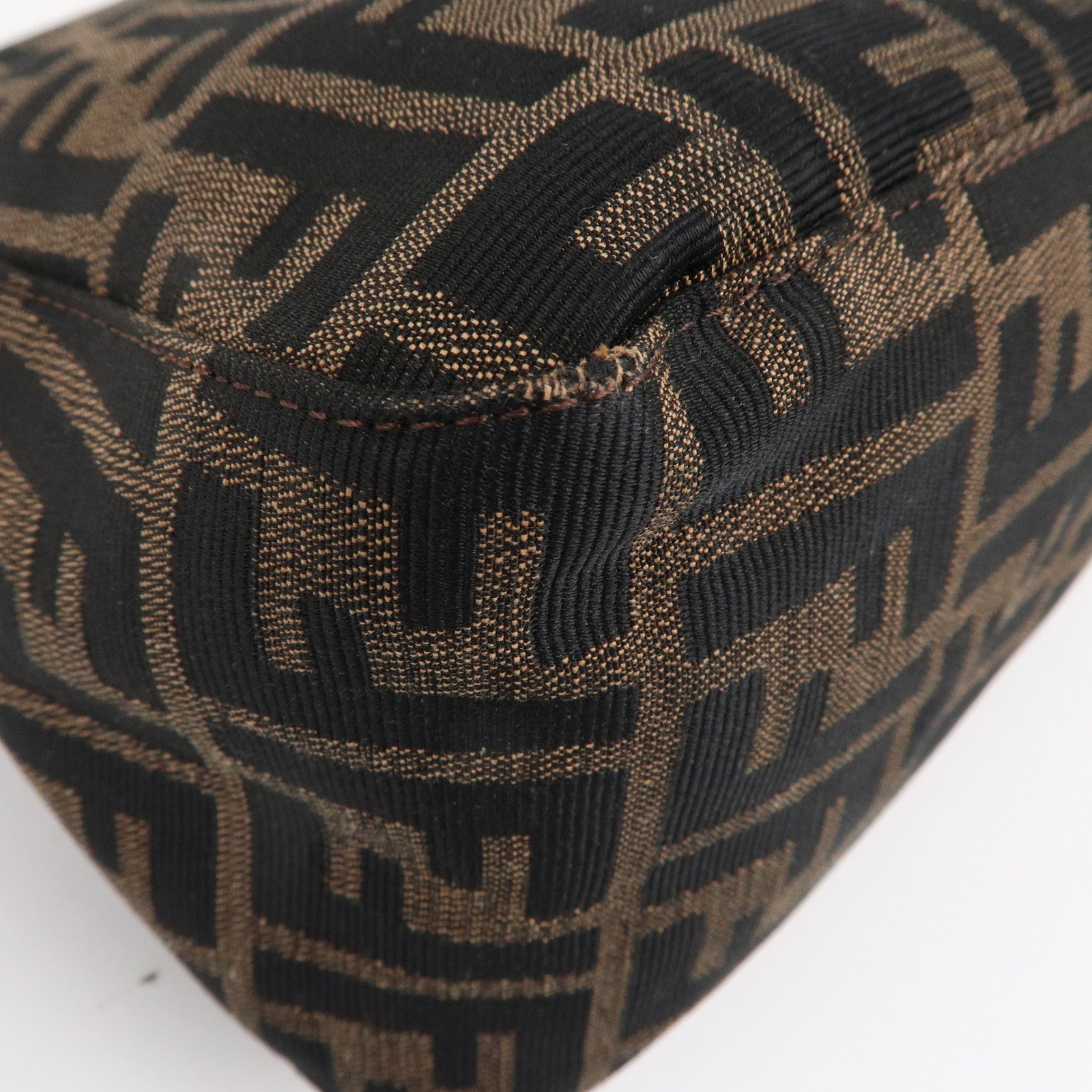 FENDI Mamma Baguette Zucca Canvas Leather Shoulder Bag 26325