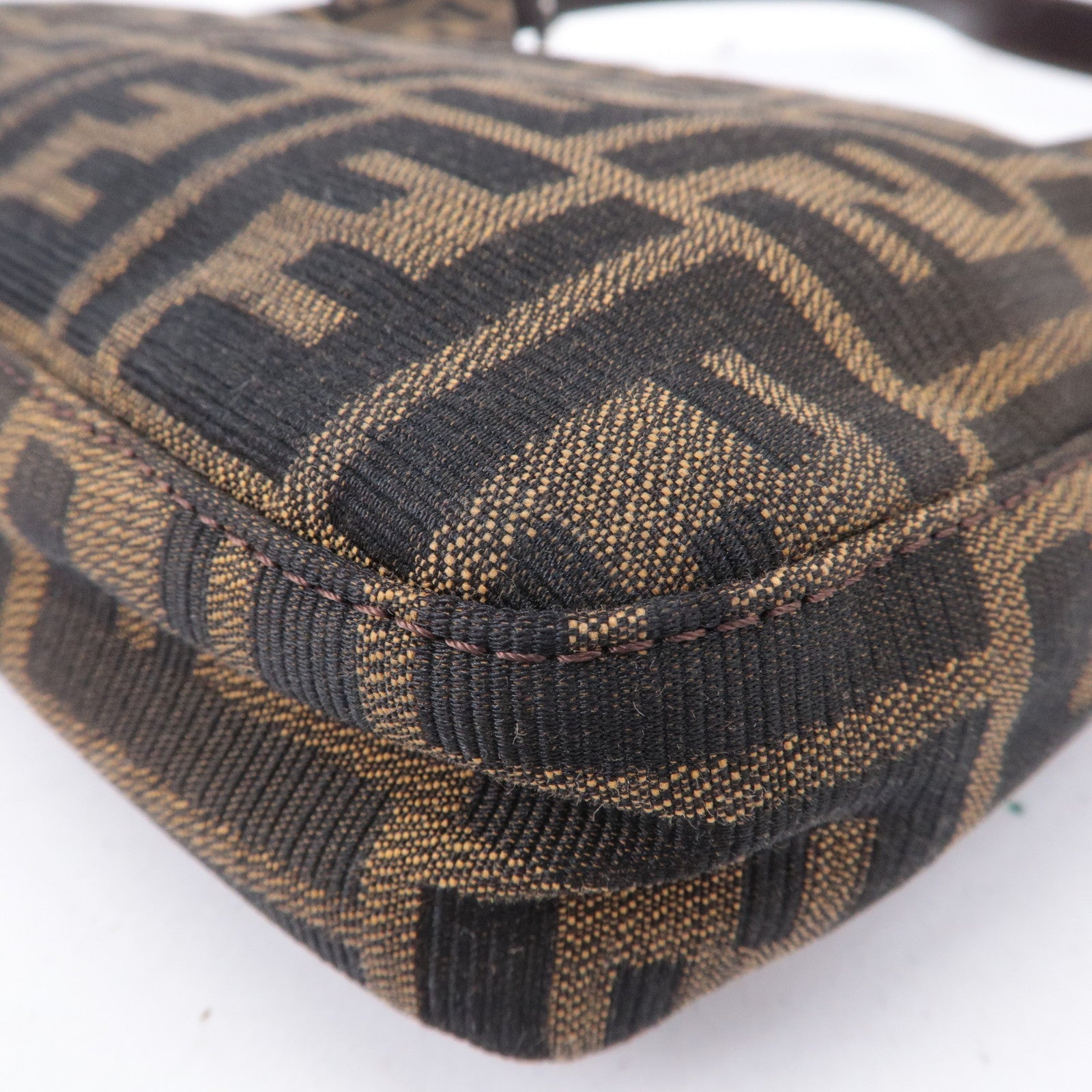 FENDI Zucca Canvas Leather Shoulder Bag Brown Black Brown