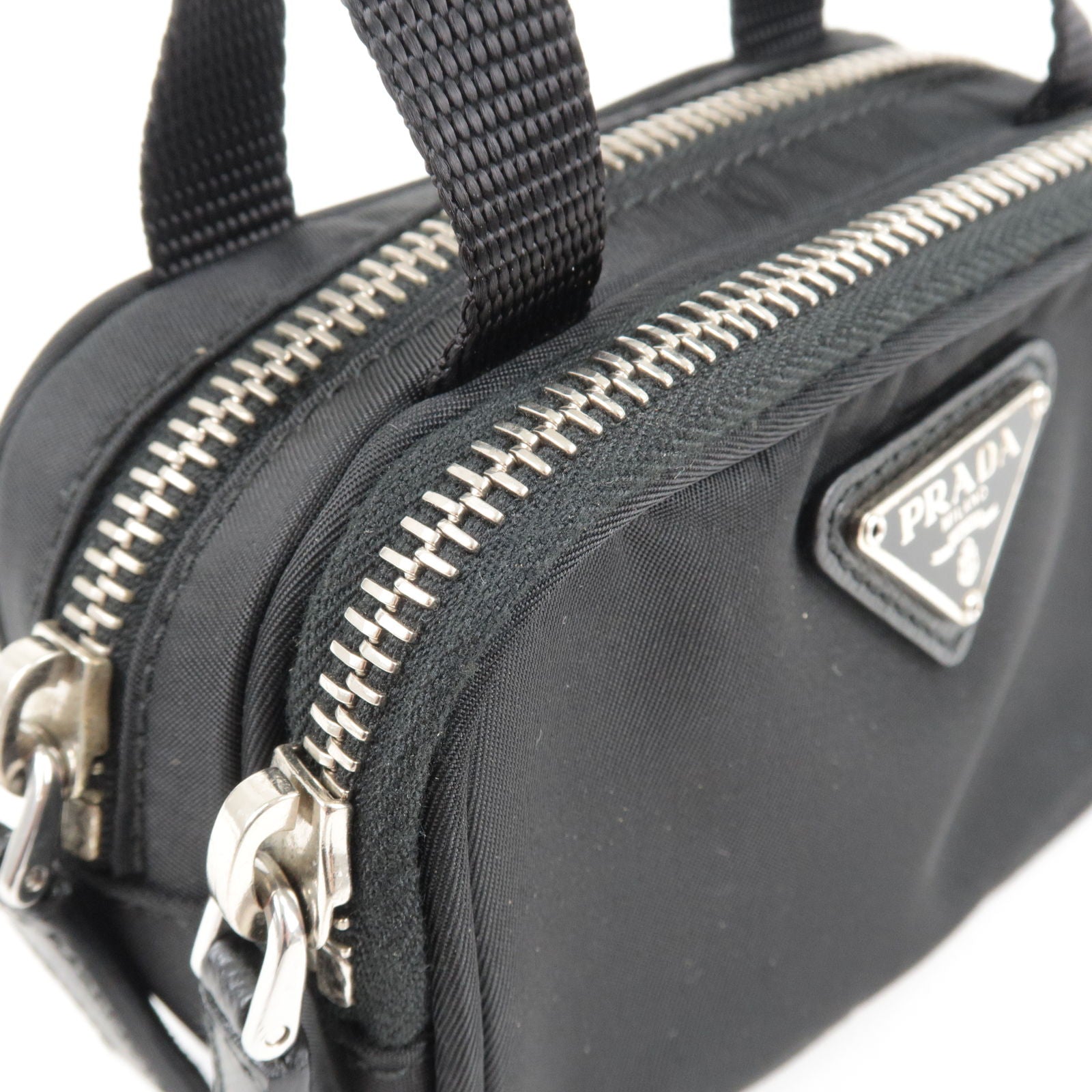 Prada Logo Nylon Leather Pouch Mini Bag Black 1N1346