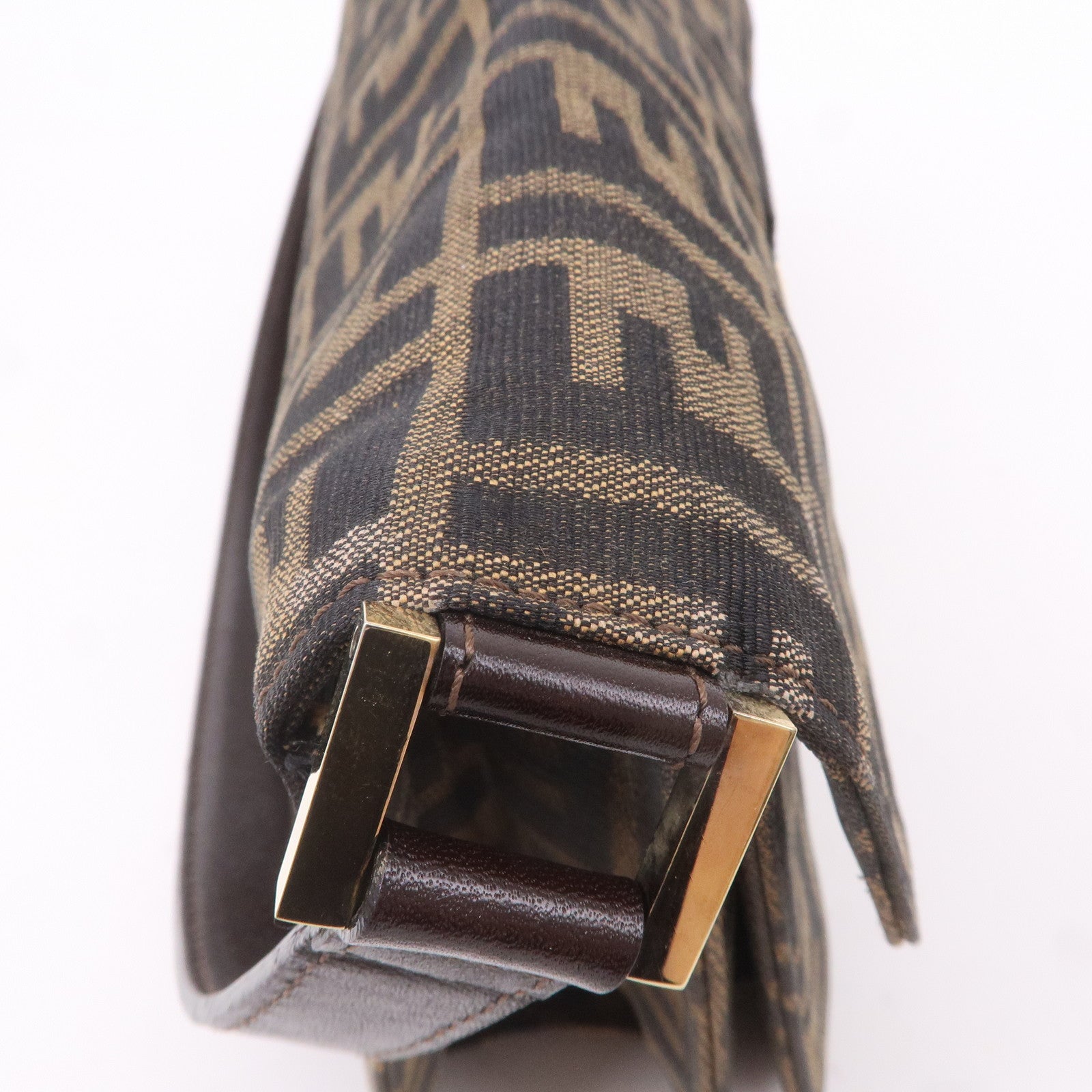 FENDI Zucca Canvas Leather Shoulder Bag Brown Black 16322