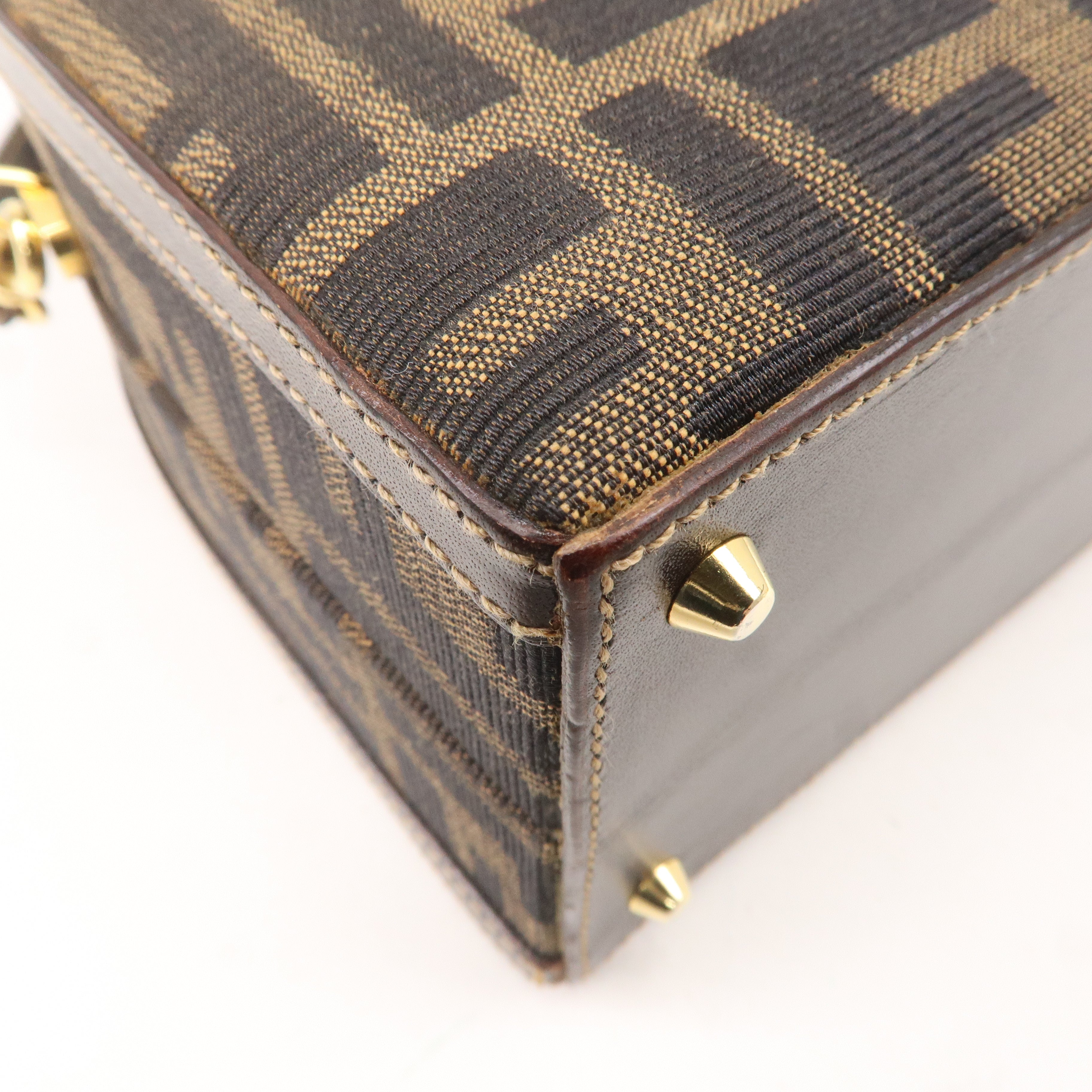 FENDI Zucca Canvas Leather 2WAY Handbag Shoulder Bag