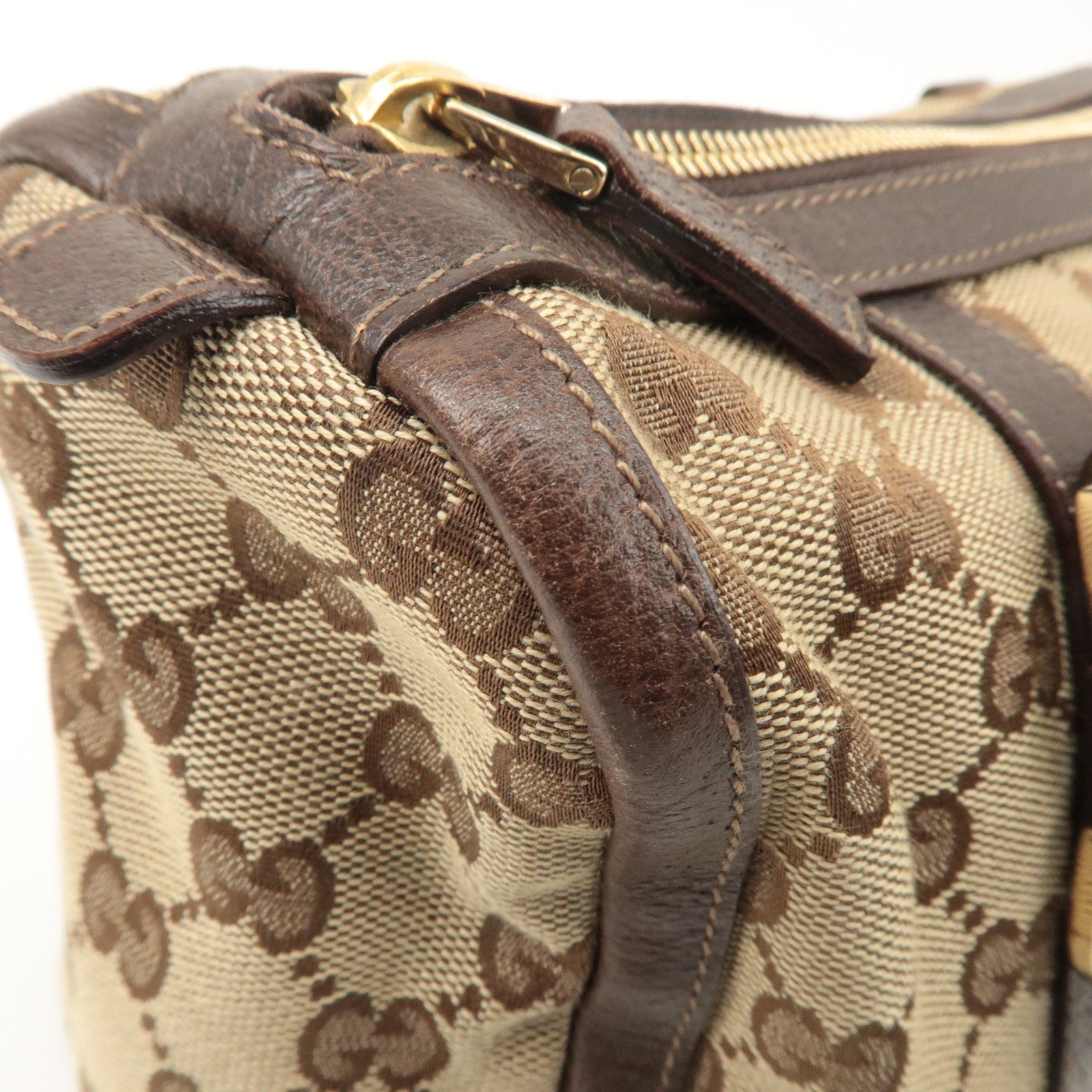 GUCCI Abbey GG Canvas Leather Boston Bag Beige Brown 130942