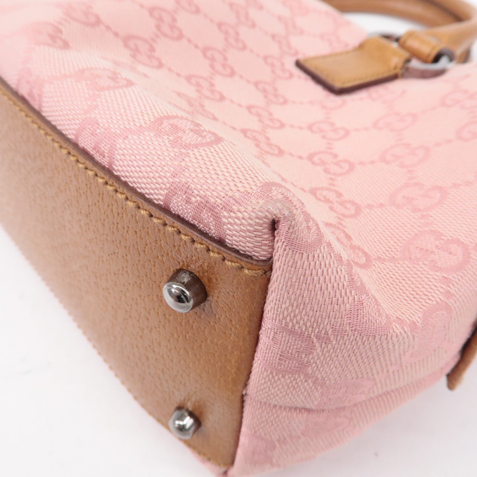 GUCCI GG Canvas Leather Mini Boston Bag Hand Bag Pink 113009