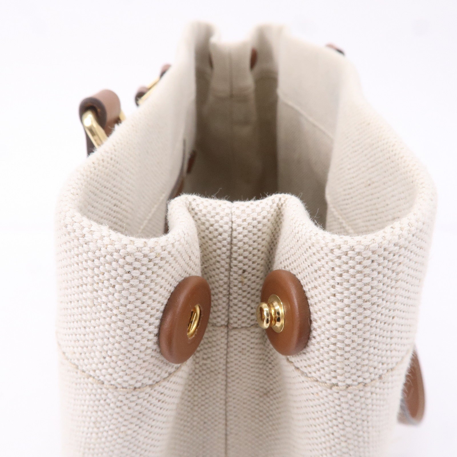 Prada Logo Canvas Linen Leather Tote Bag Ivory Brown IBG356