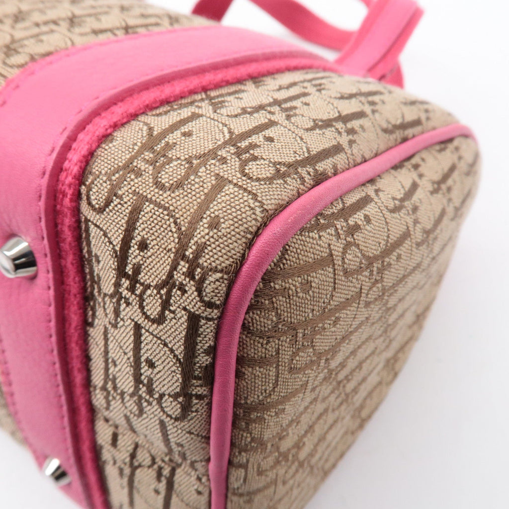 Christian Dior Trotter Canvas Leather Boston Bag Beige Pink