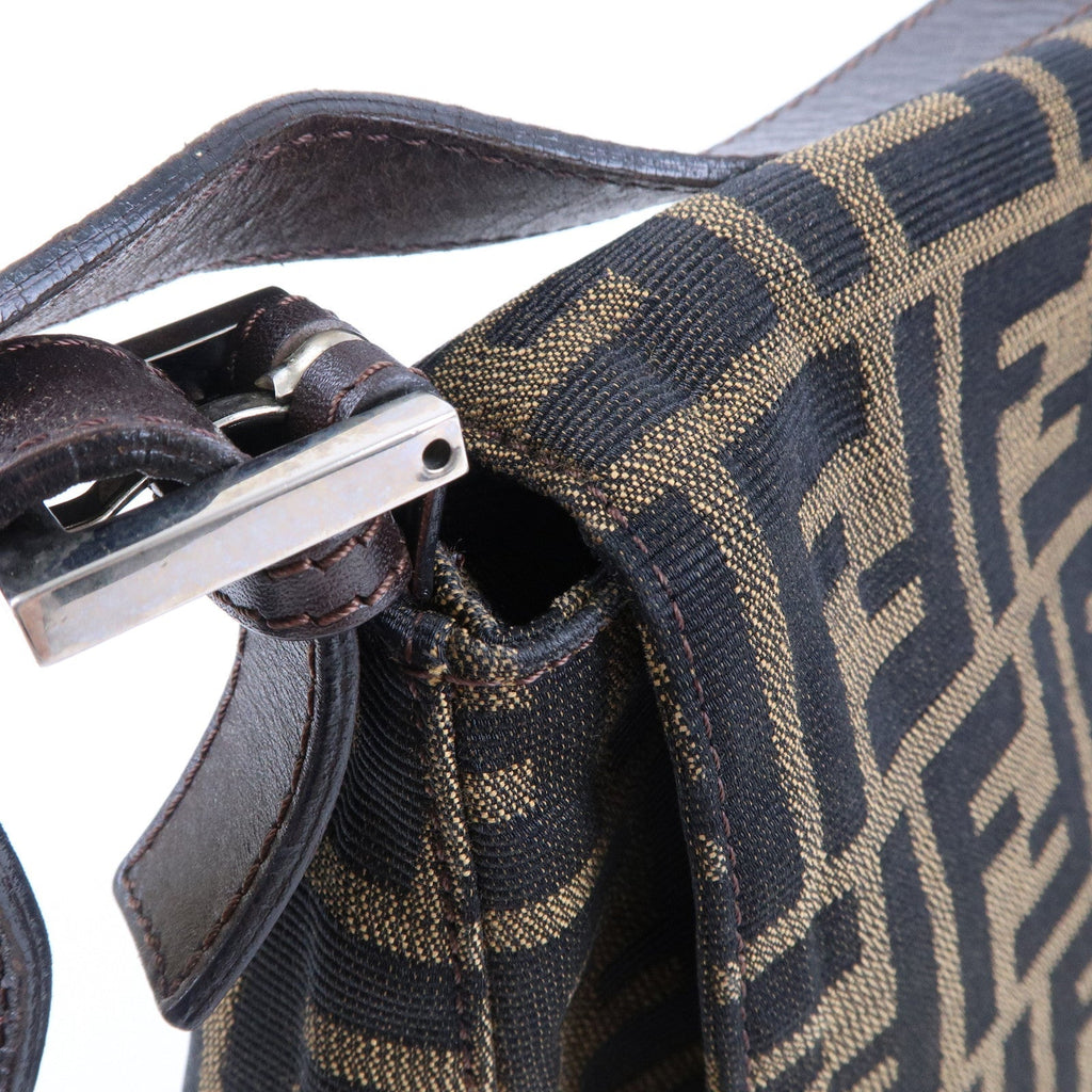 FENDI Zucca Mamma Baguette Canvas Leather Shoulder Bag 26325