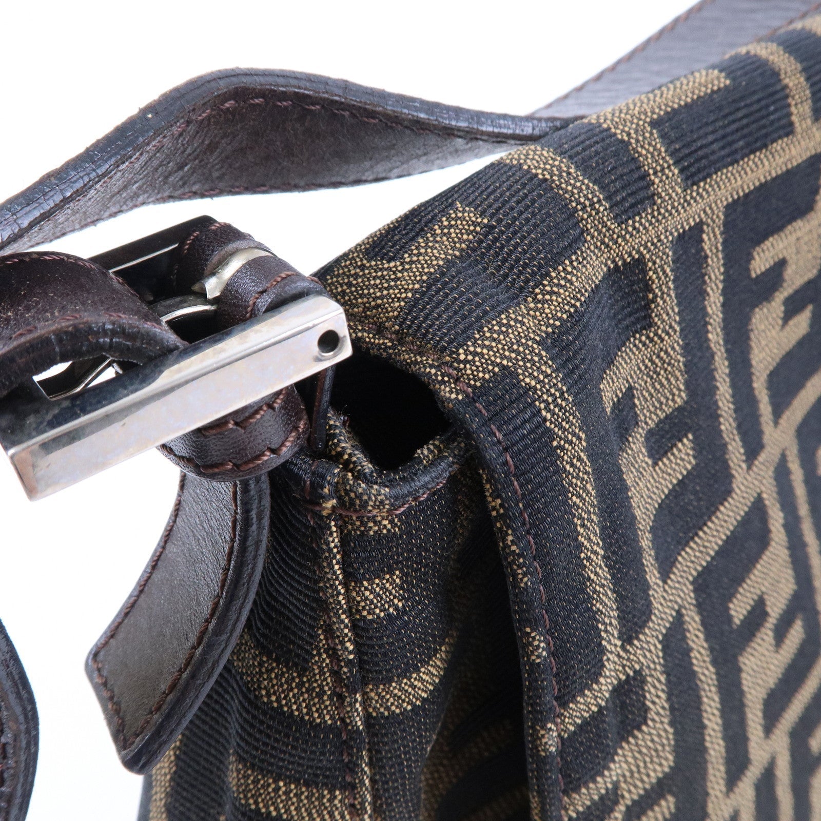 FENDI Zucca Mamma Baguette Canvas Leather Shoulder Bag 26325