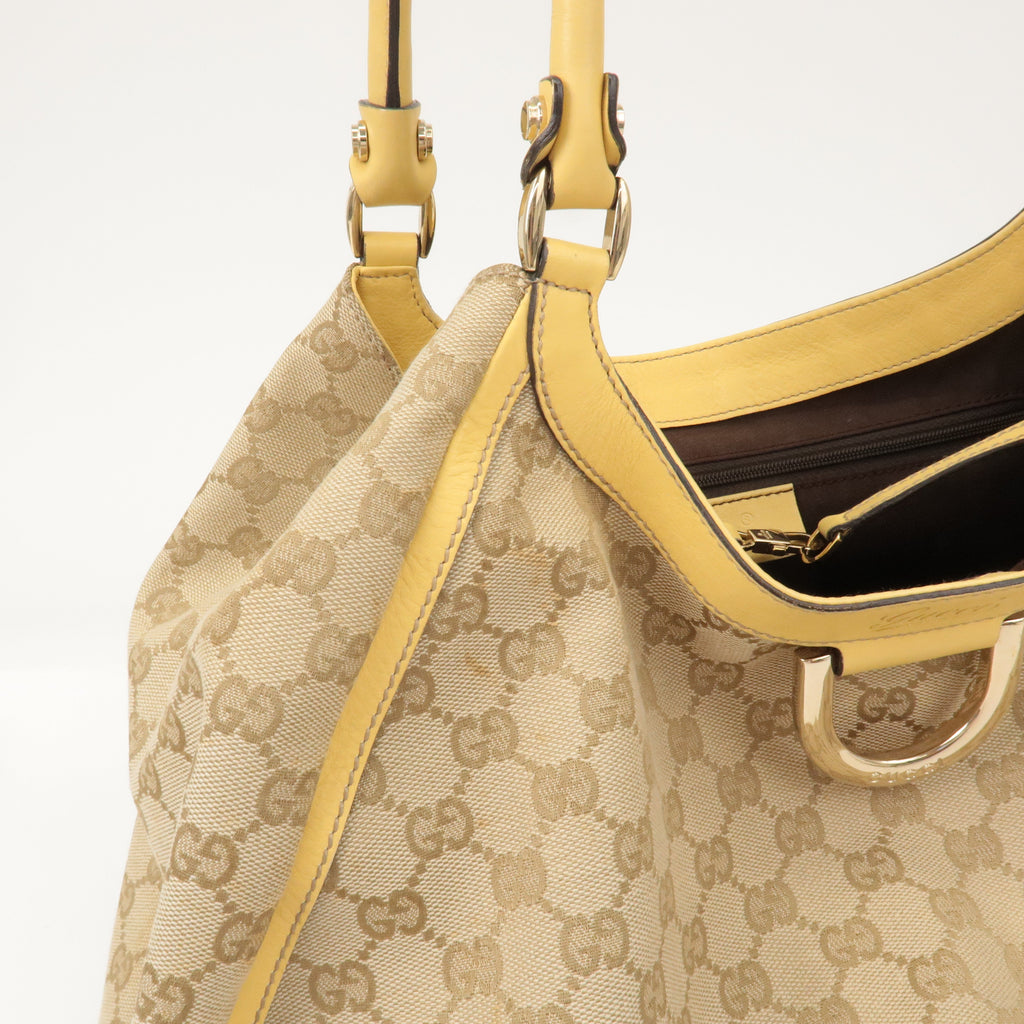 GUCCI Abbey GG Canvas Leather Shoulder Bag Beige Yellow 189835