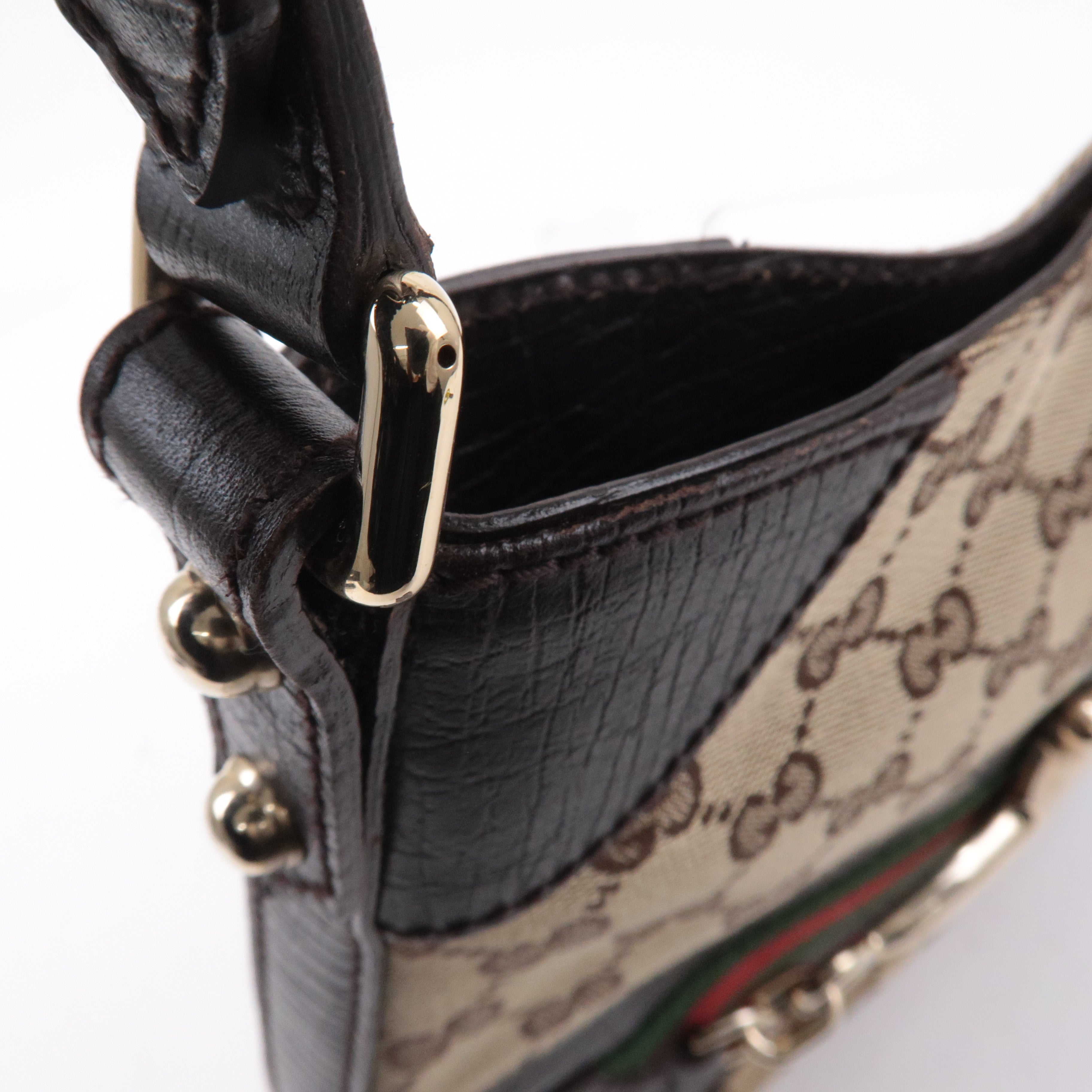 GUCCI Horsebit Sherry GG Canvas Leather Shoulder Bag Brown 137388