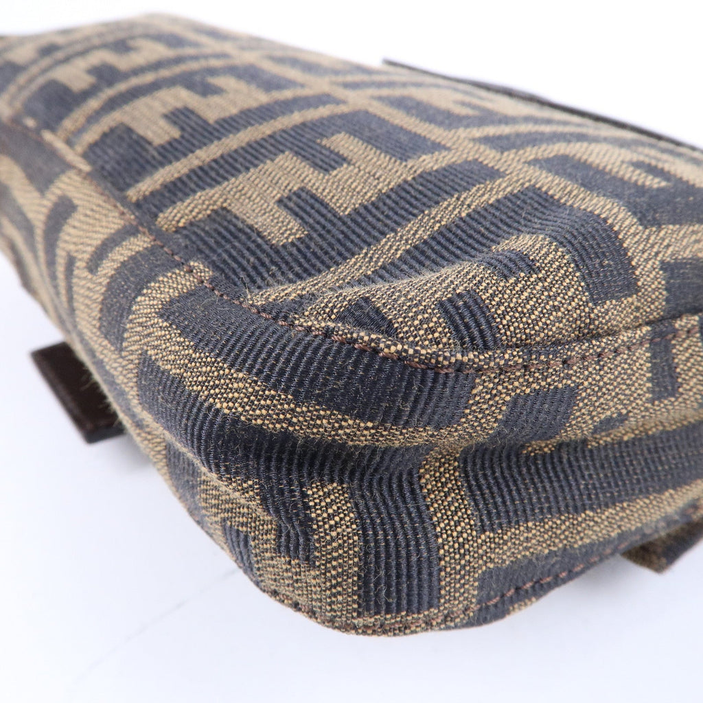 FENDI Mamma Baguette Zucca Canvas Leather Shoulder Bag Brown 26424