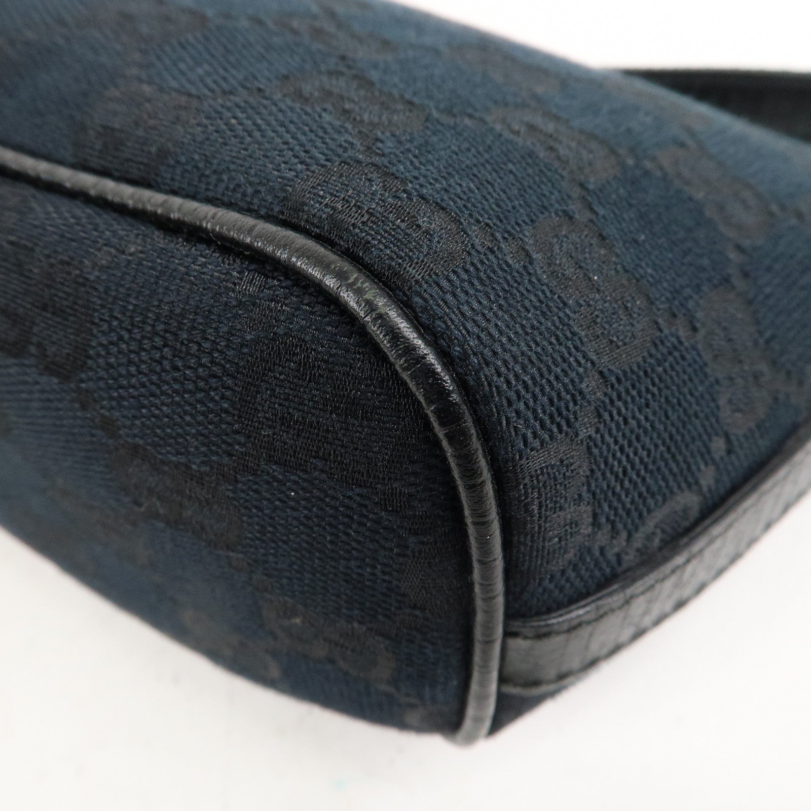 GUCCI Boat Bag Sherry GG Canvas Leather Pouch Black 141809