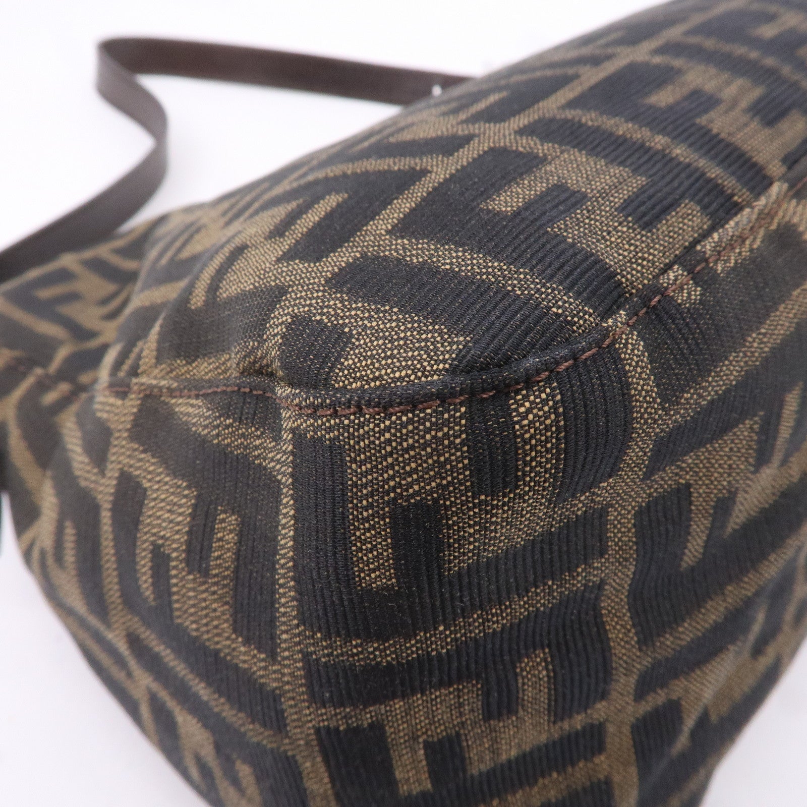 FENDI Mamma Baguette Zucca Canvas Leather Shoulder Bag 26325