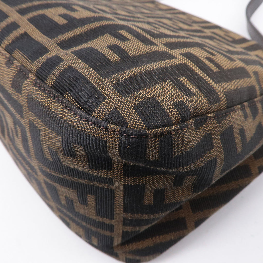 FENDI Zucca Canvas Leather Shoulder Bag Brown Black 26426