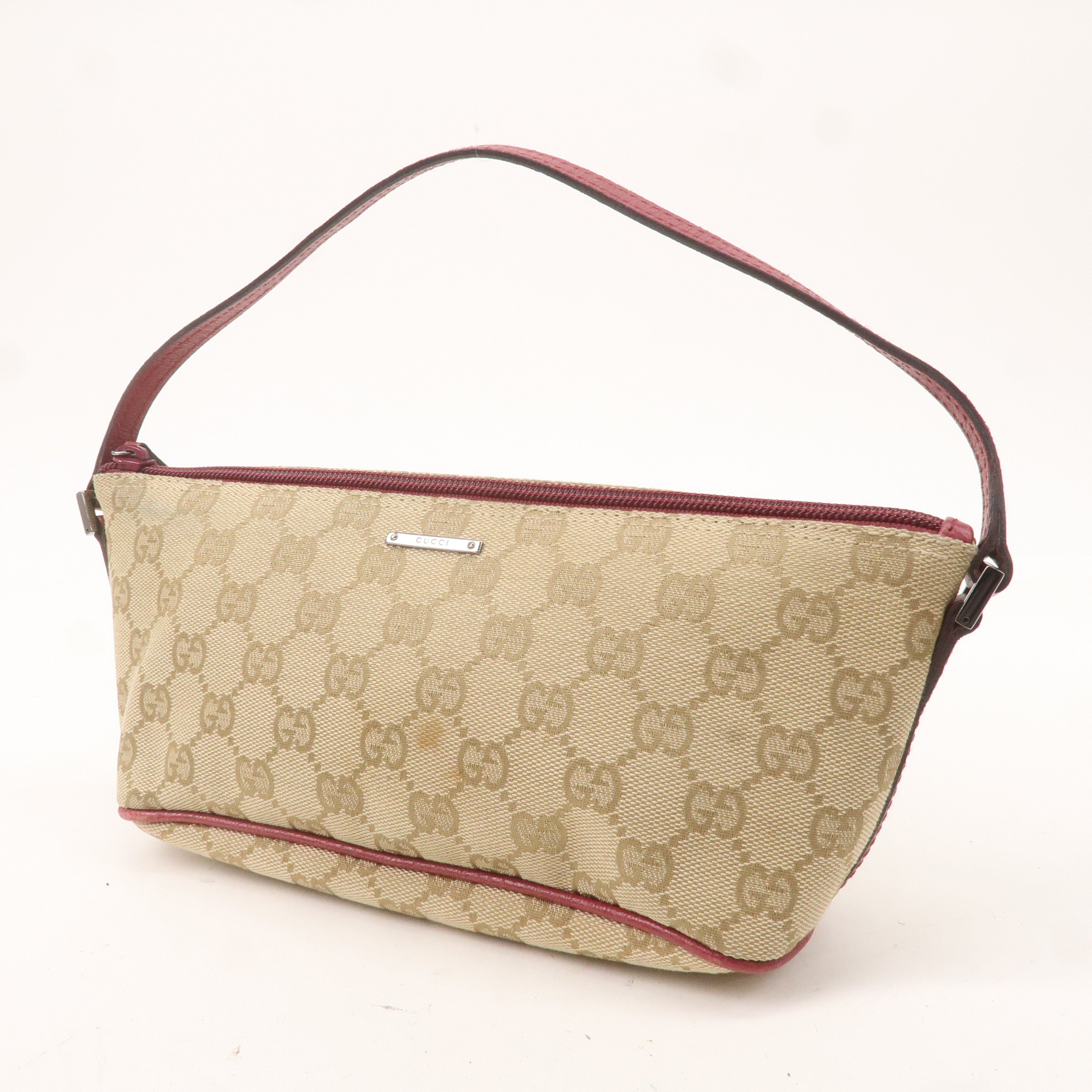 GUCCI Boat Bag Set of 2 GG Canvas Leather Hand Bag 07198 190393