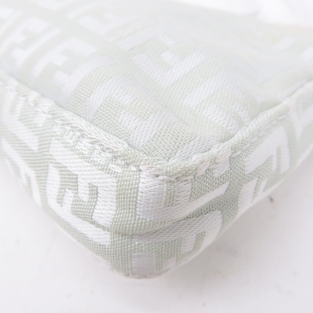 FENDI Zucchino Canvas Leather Hand Bag Mint Green White 8BR041