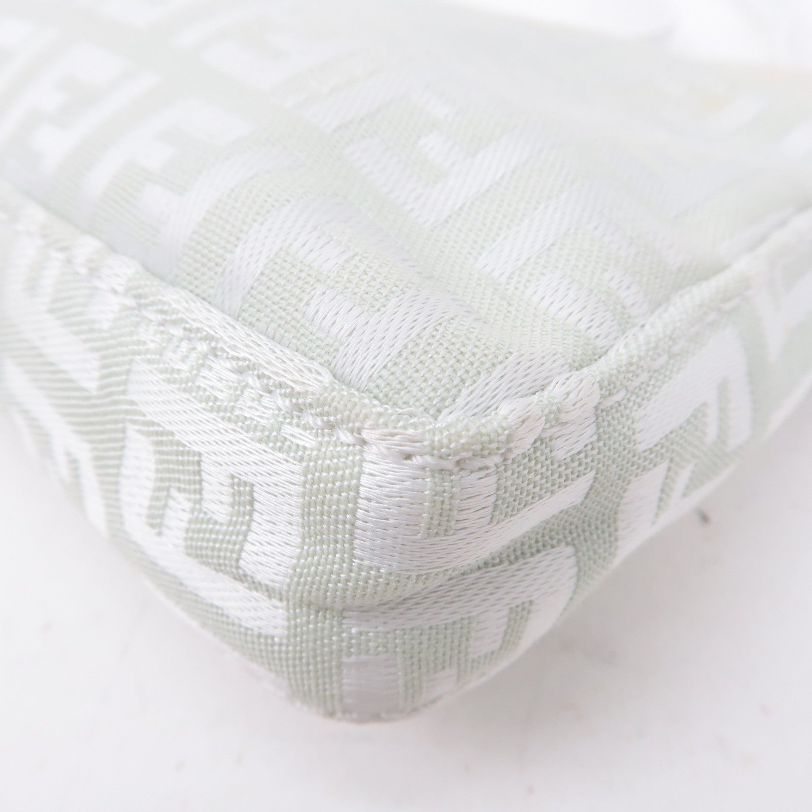 FENDI Zucchino Canvas Leather Hand Bag Mint Green White 8BR041