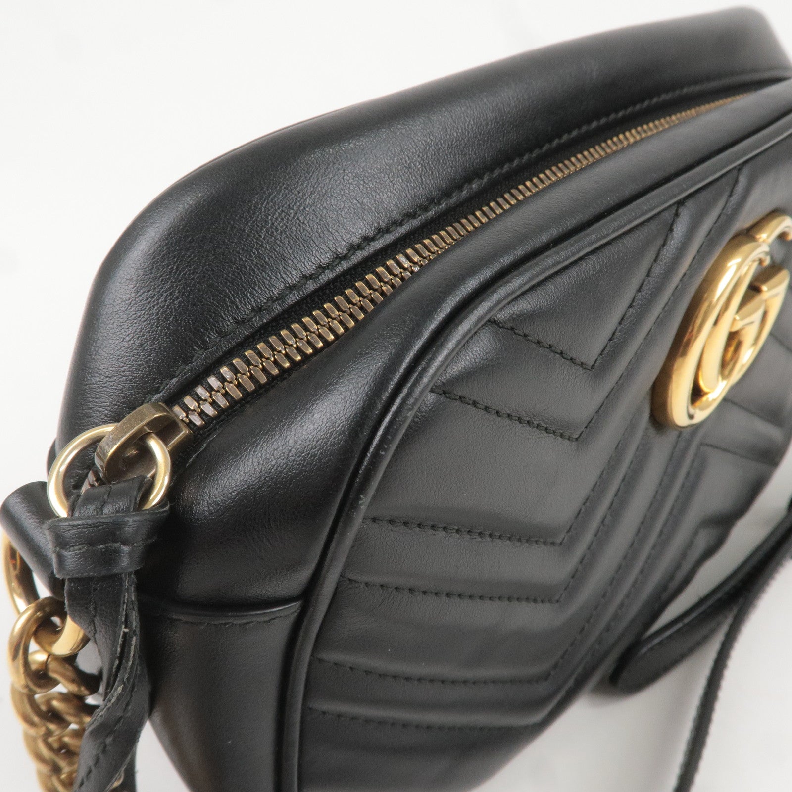 GUCCI GG Marmont Leather Chain Shoulder Bag Black 447632