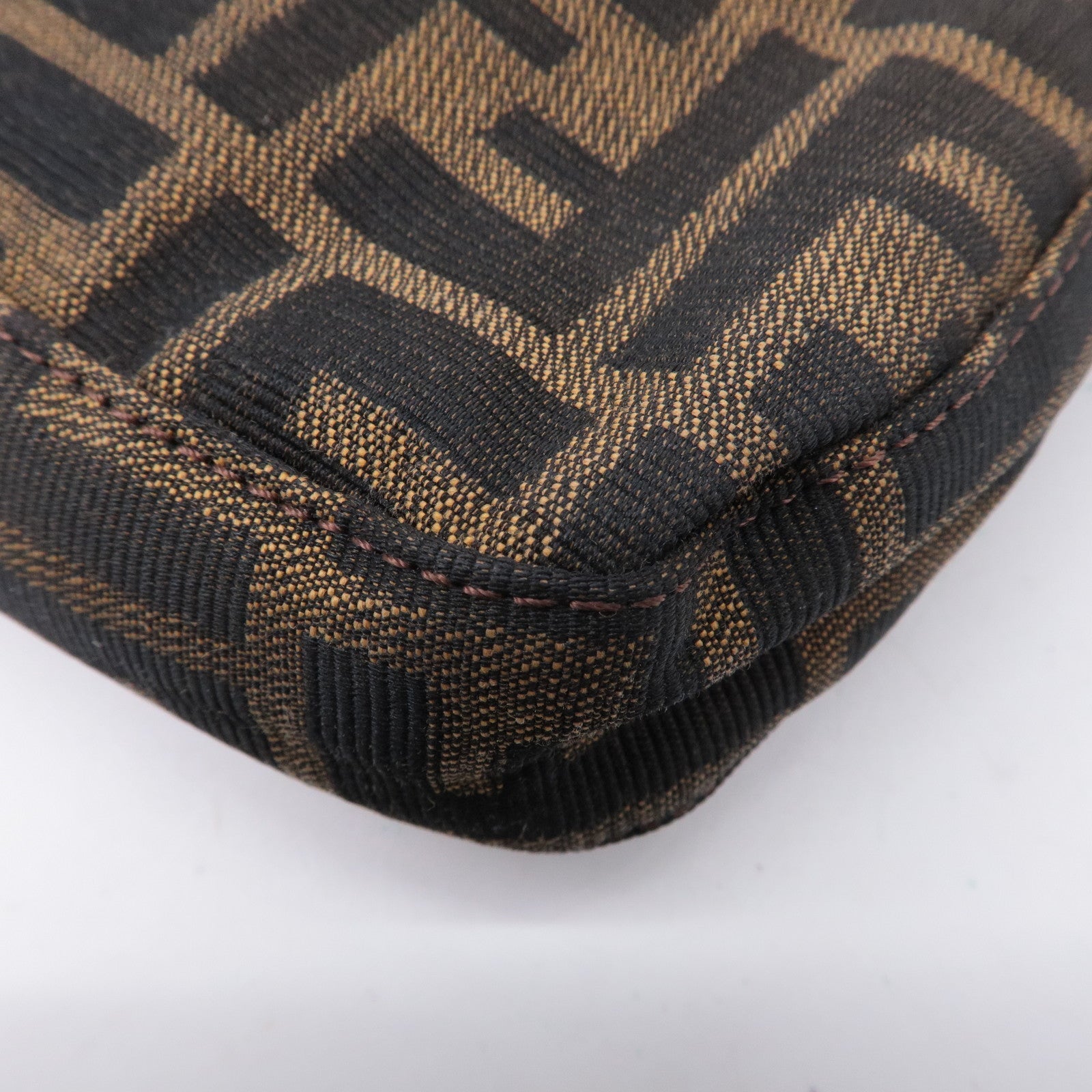FENDI Mamma Baguette Zucca Canvas Leather Shoulder Bag Brown 26424