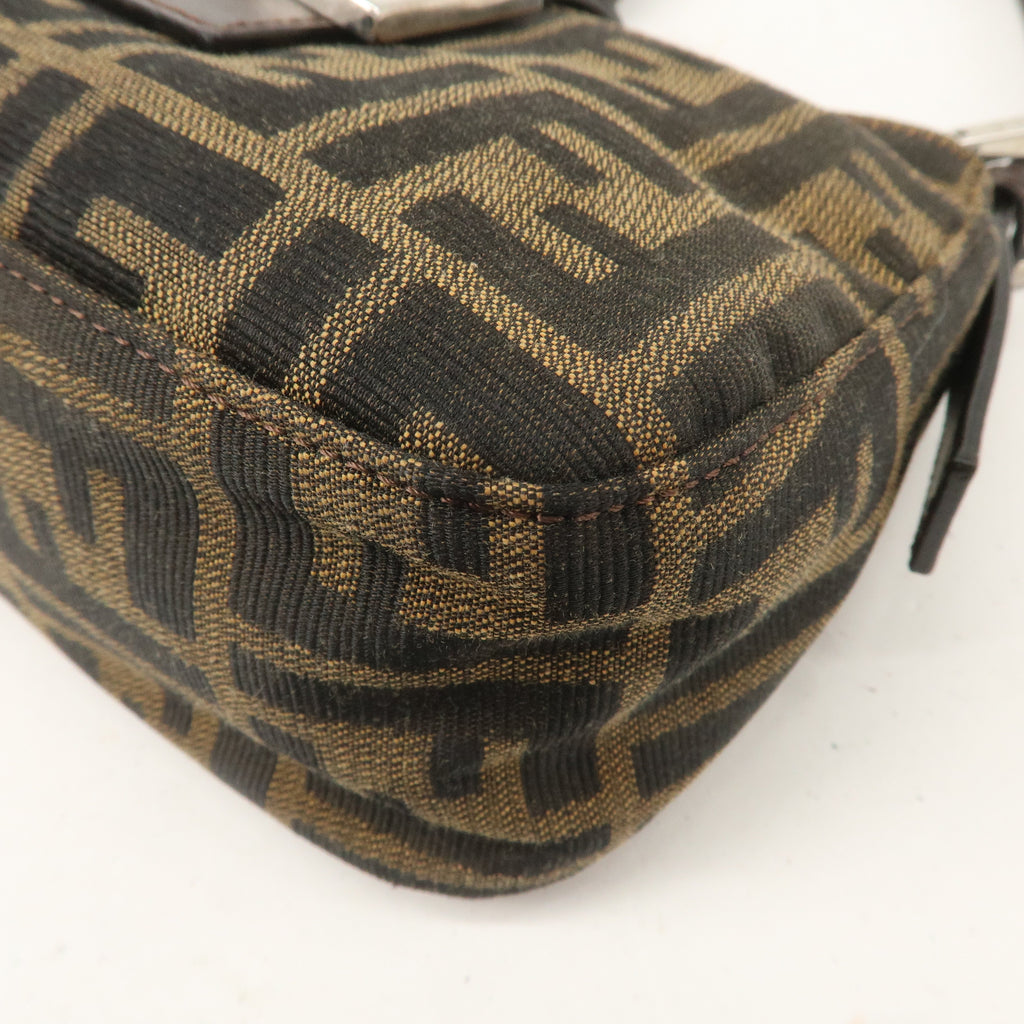 FENDI Zucca Canvas Leather Shoulder Bag Khaki Brown Black 26723