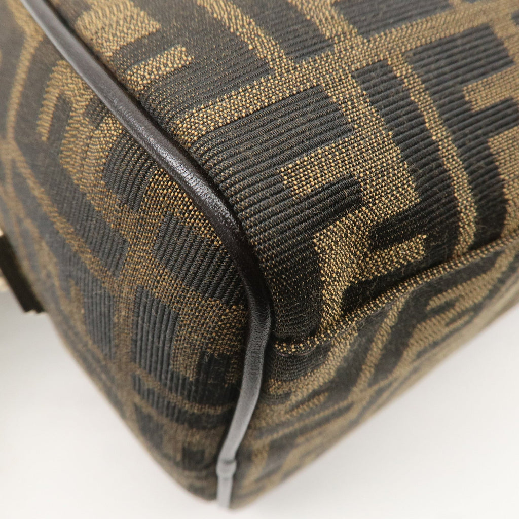 FENDI Zucca Canvas Leather Mini Boston Bag Black Brown 8BL104