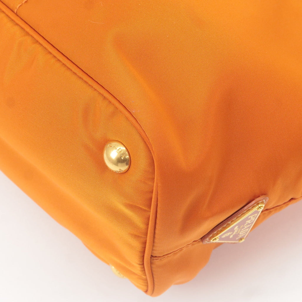 Prada Nylon Leather Tote Bag Shoulder Bag Orange BR4634