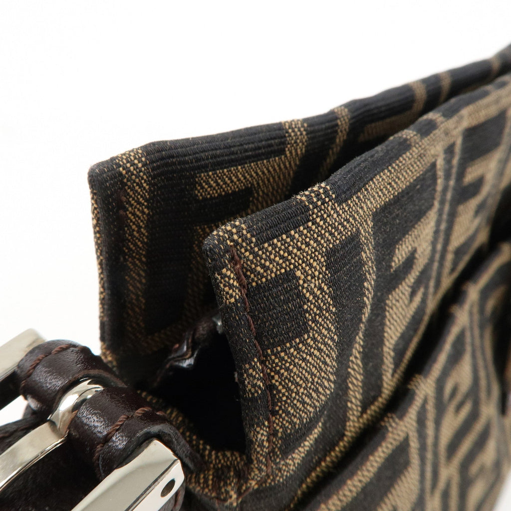 FENDI Zucca Canvas Leather Shoulder Bag Brown Black 26566