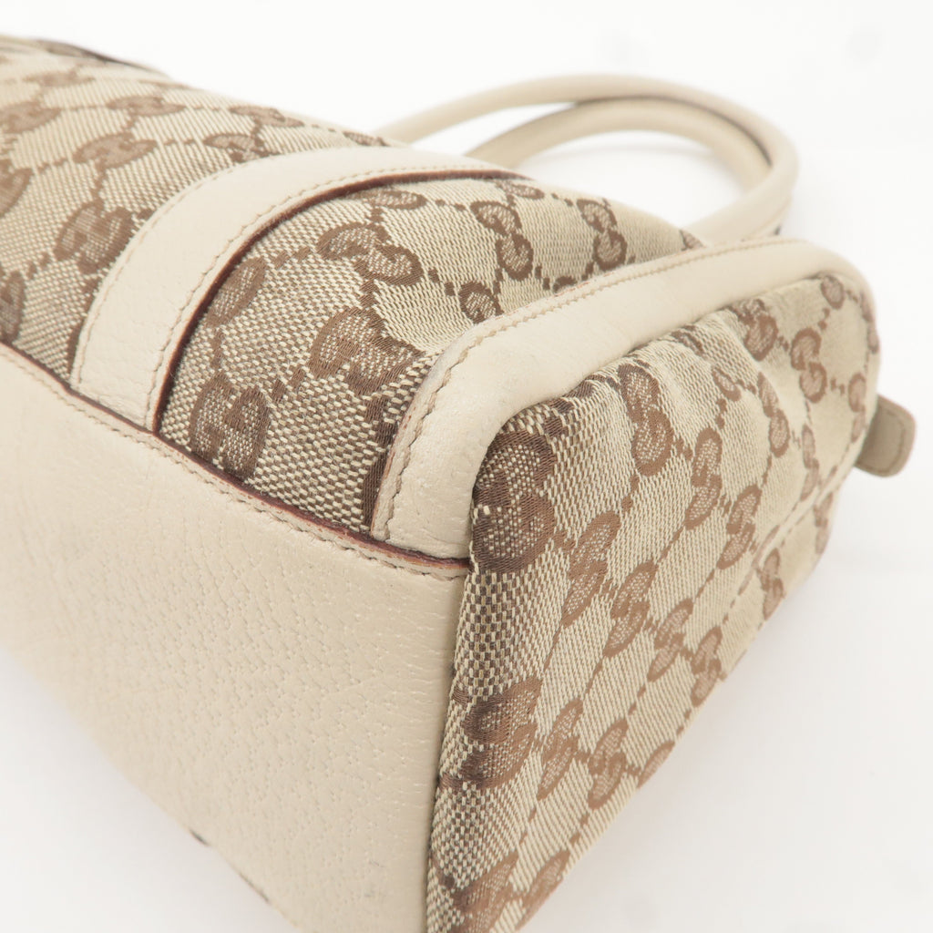 GUCCI Abbey GG Canvas Leather Boston Hand Bag Beige Ivory 130942