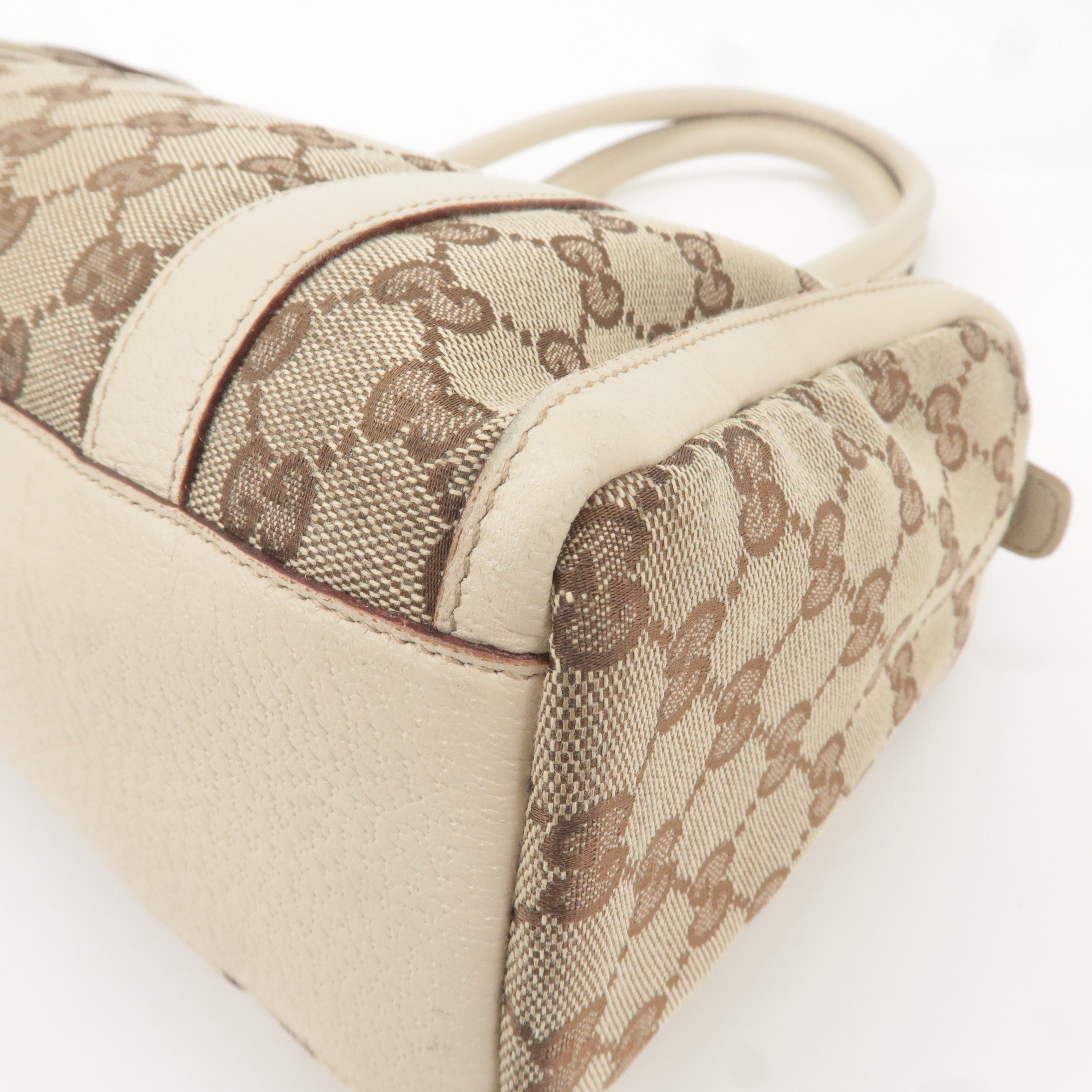 GUCCI Abbey GG Canvas Leather Boston Hand Bag Beige Ivory 130942
