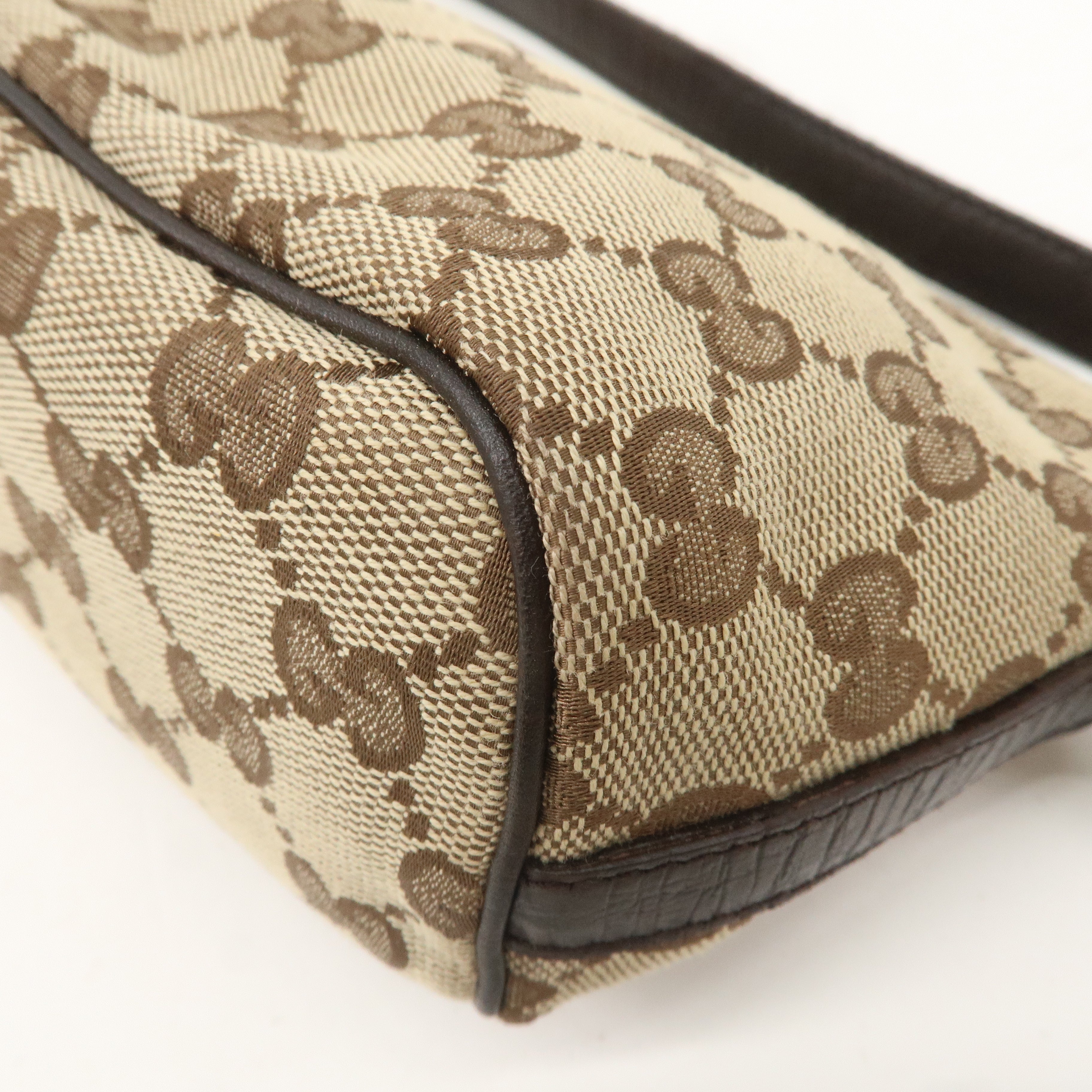 GUCCI Sherry GG Canvas Leather Hand Bag Pouch Beige Brown 141809