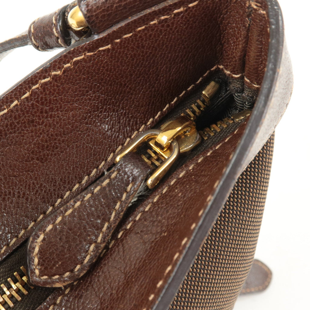 Prada Logo Jacquard Canvas Leather Shoulder Bag Brown