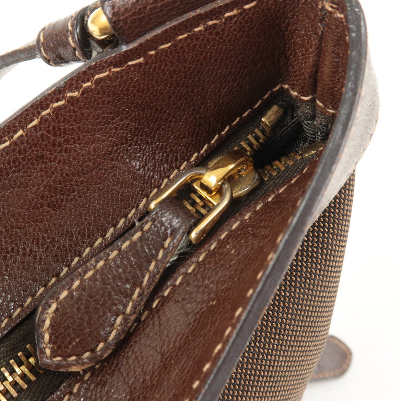 Prada Logo Jacquard Canvas Leather Shoulder Bag Brown