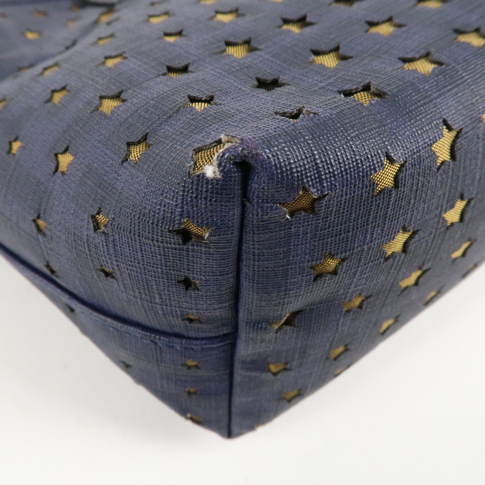 FENDI Zucca PVC Canvas Punching Star Tote Bag Navy 8BH223