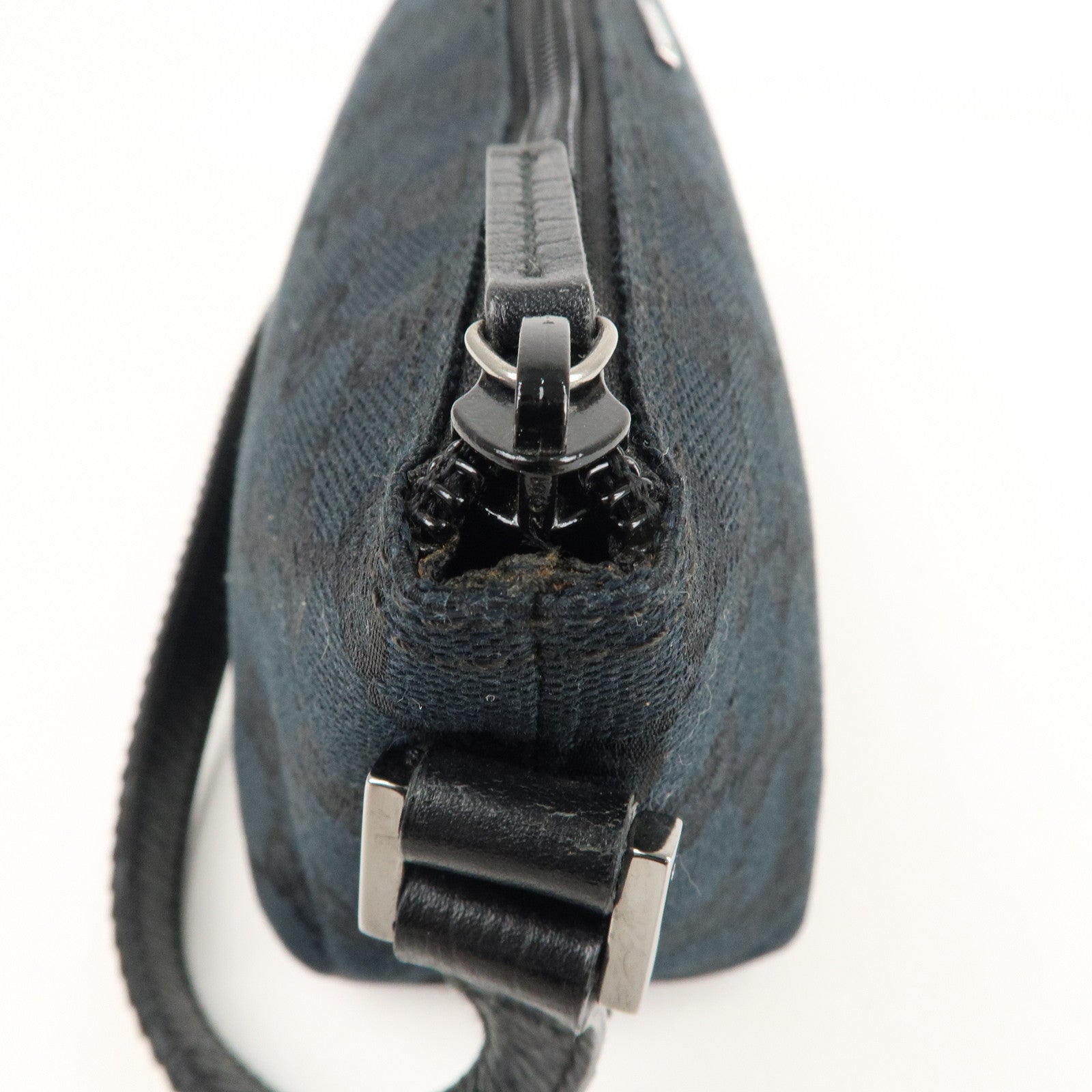 GUCCI Boat Bag Sherry GG Canvas Leather Pouch Black 141809