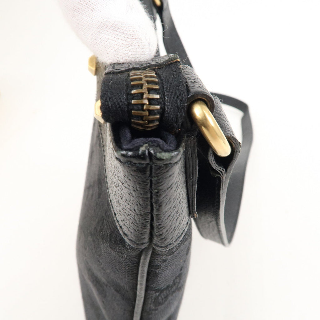 GUCCI GG Canvas Leather Studs Shoulder Bag Black 120893