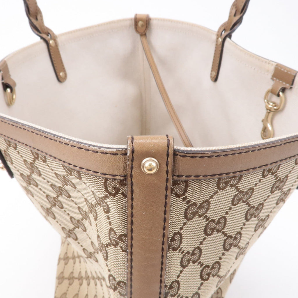 GUCCI GG Canvas Leather Tote Bag Beige Brown 247209