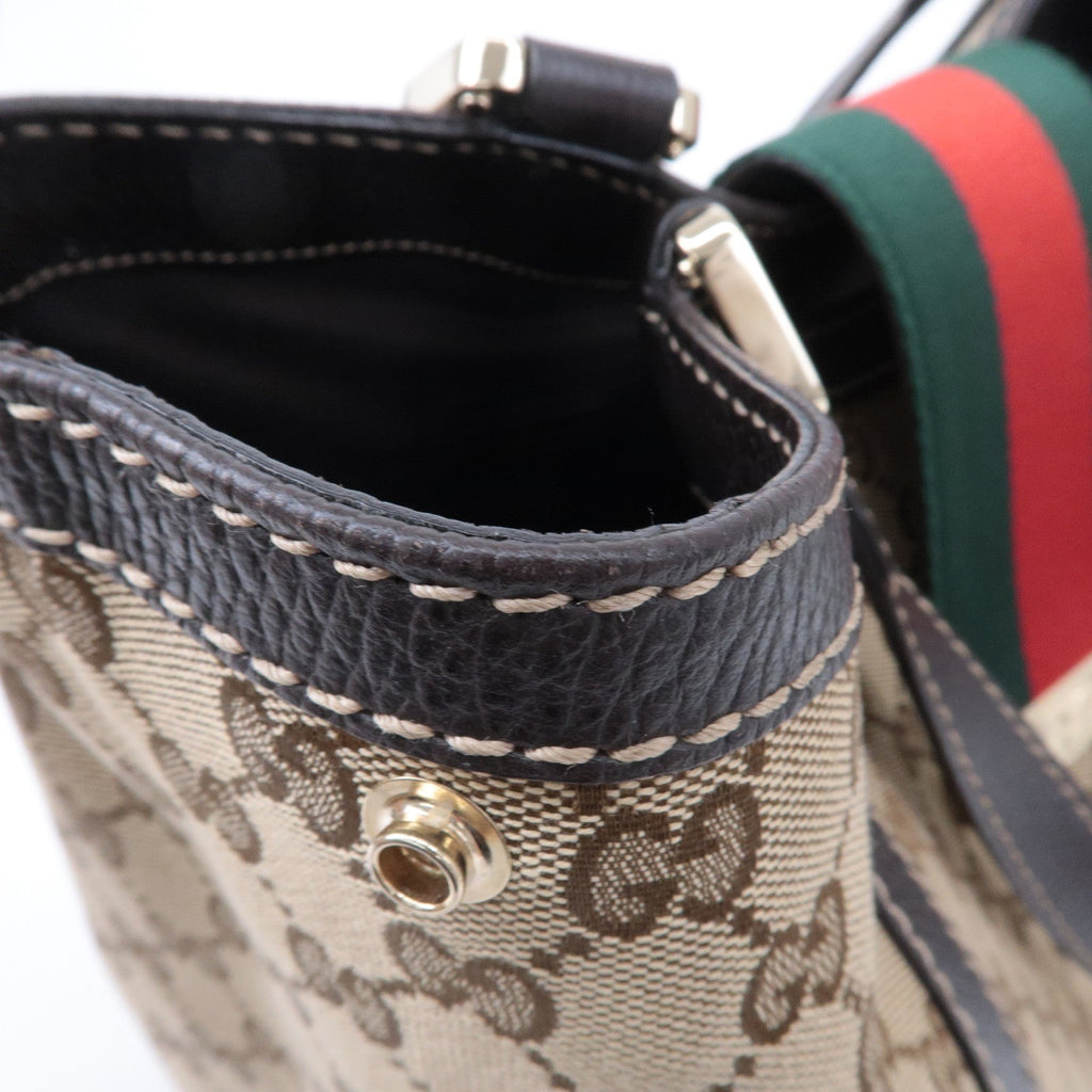 GUCCI Sherry Line GG Canvas Leather Hand Bag Beige Brown 364835