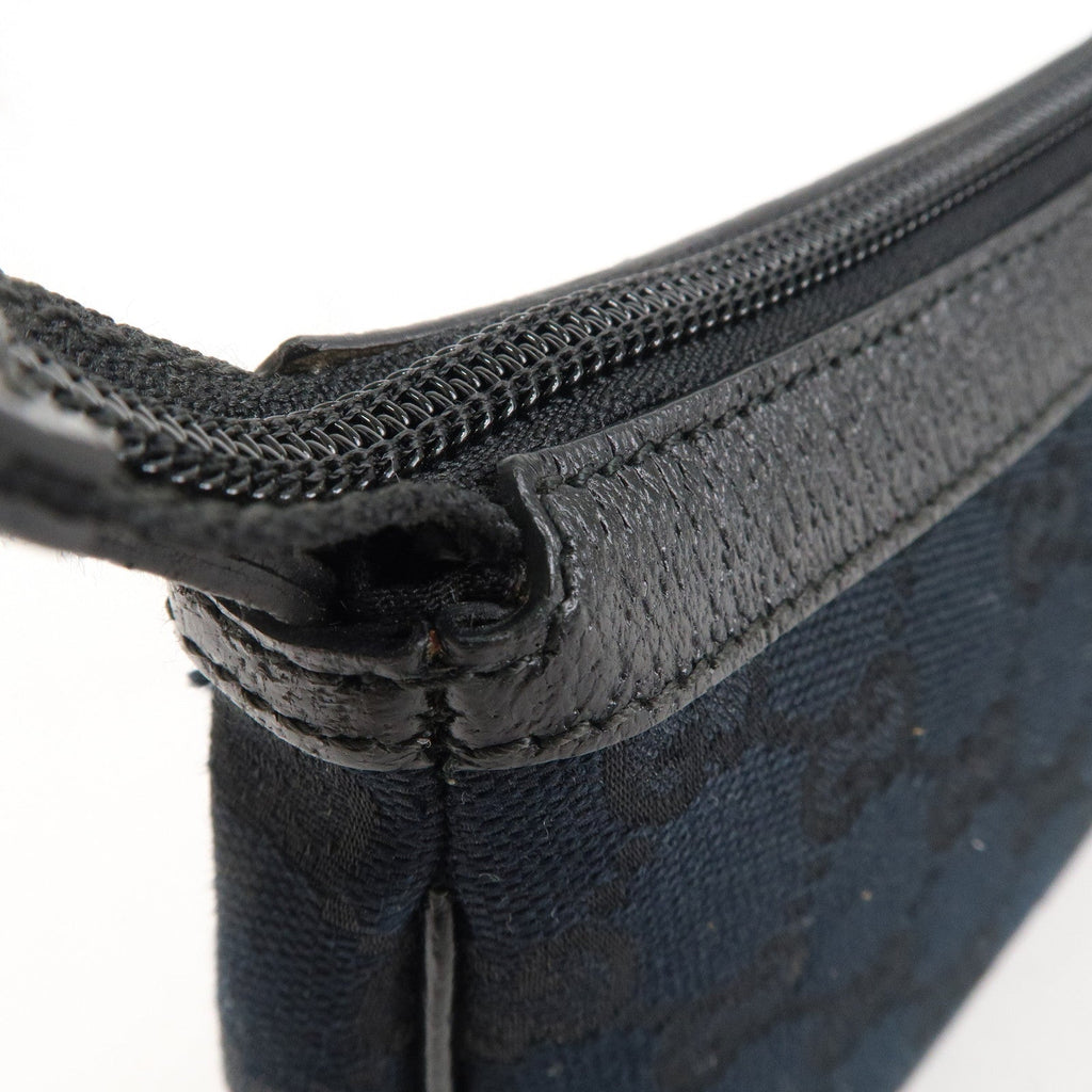 GUCCI GG Canvas Leather Hand bag Accessory Pouch Black 154432