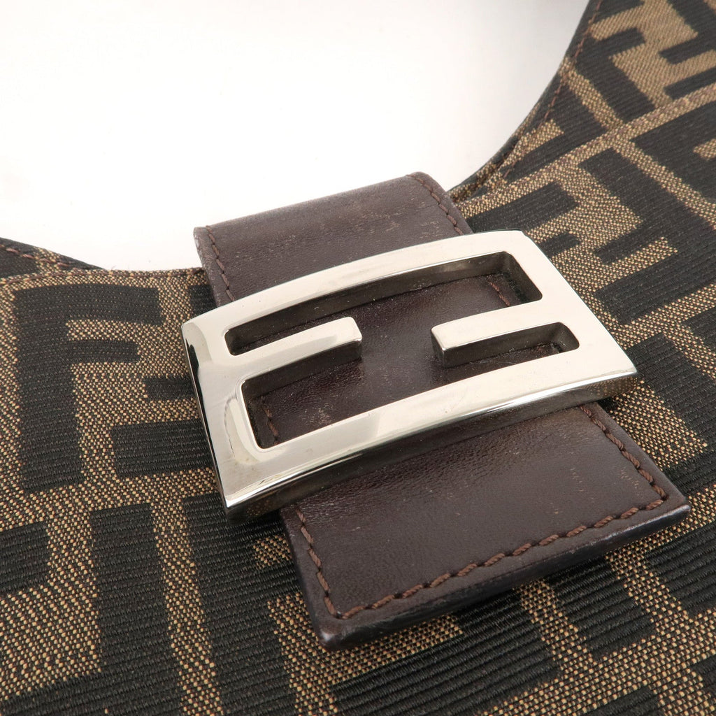 FENDI Zucca Canvas Leather Shoulder Bag Brown Black 26569