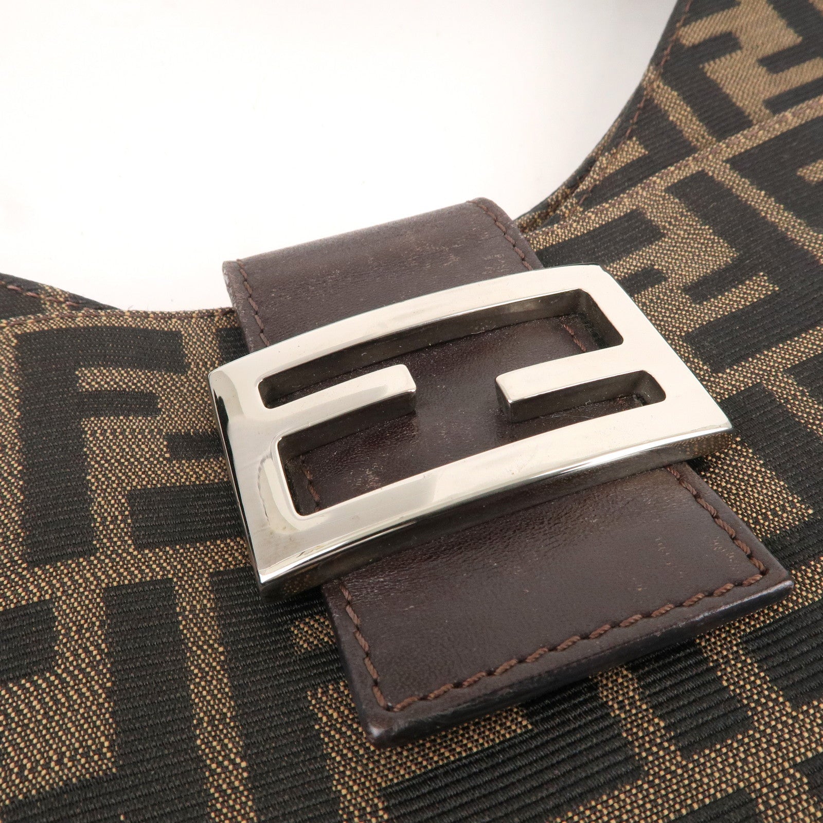 FENDI Zucca Canvas Leather Shoulder Bag Brown Black 26569