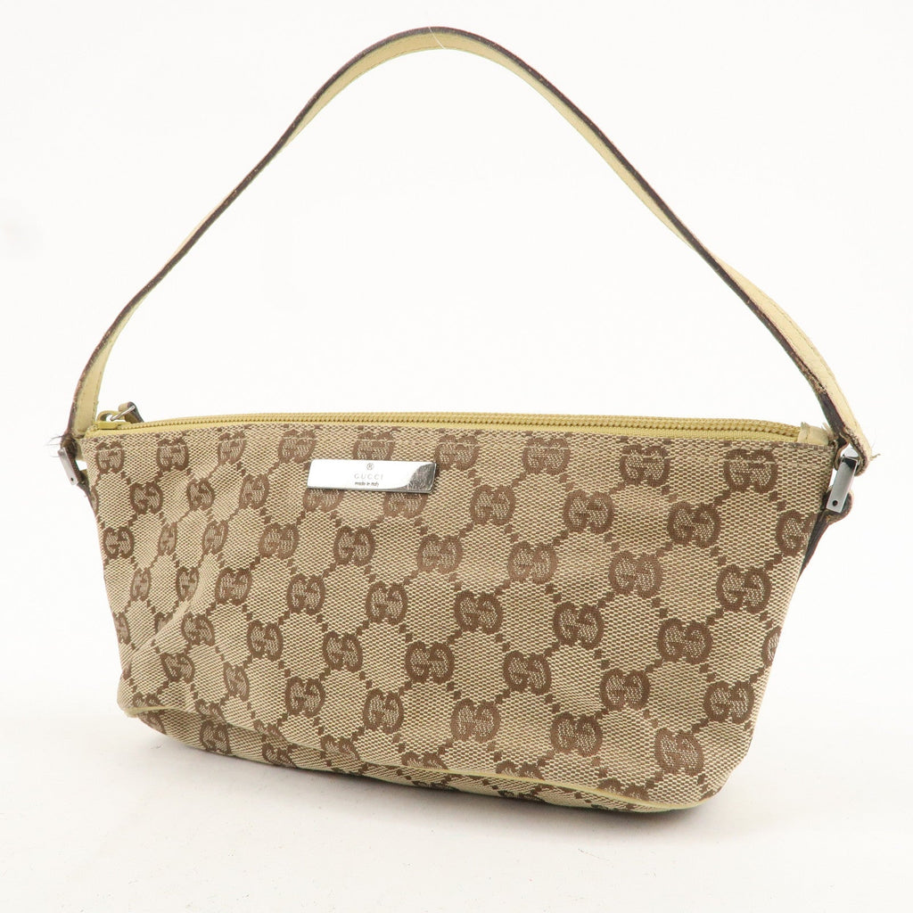 GUCCI Set of 2 Boat Bag GG Canvas Leather Pouch Hand Bag 07198