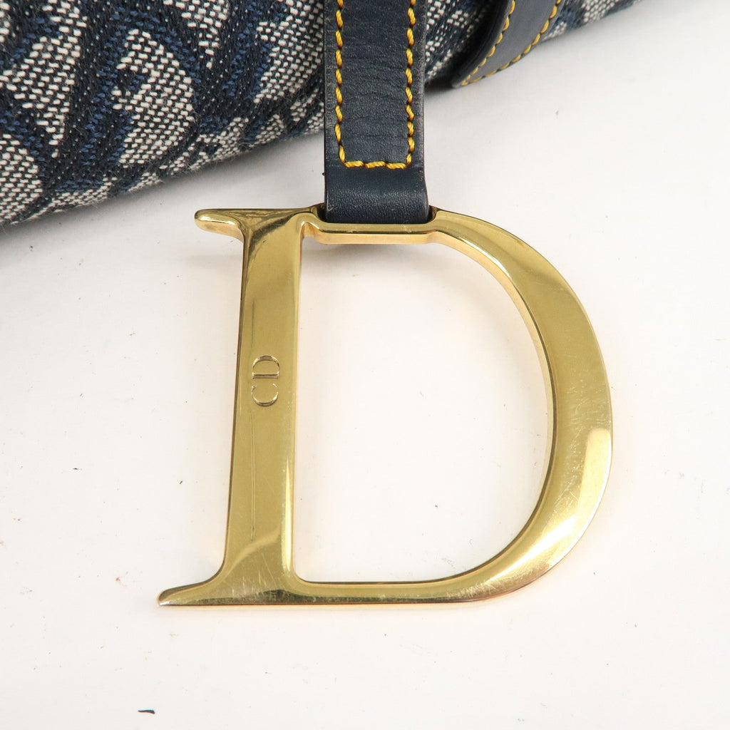 Christian Dior Saddle Bag Trotter Canvas Leather Shoulder Bag Navy