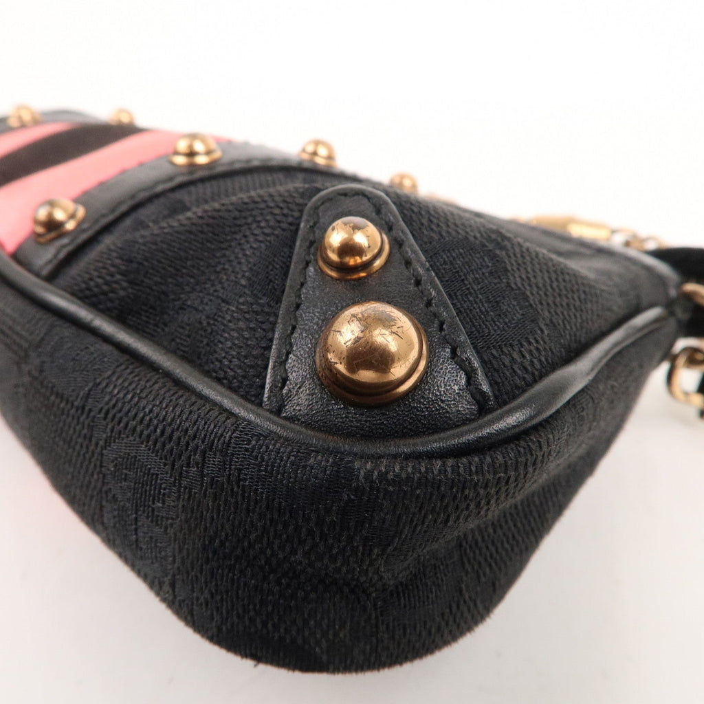 GUCCI Sherry Bamboo GG Canvas Leather Chain Bag Black 129423