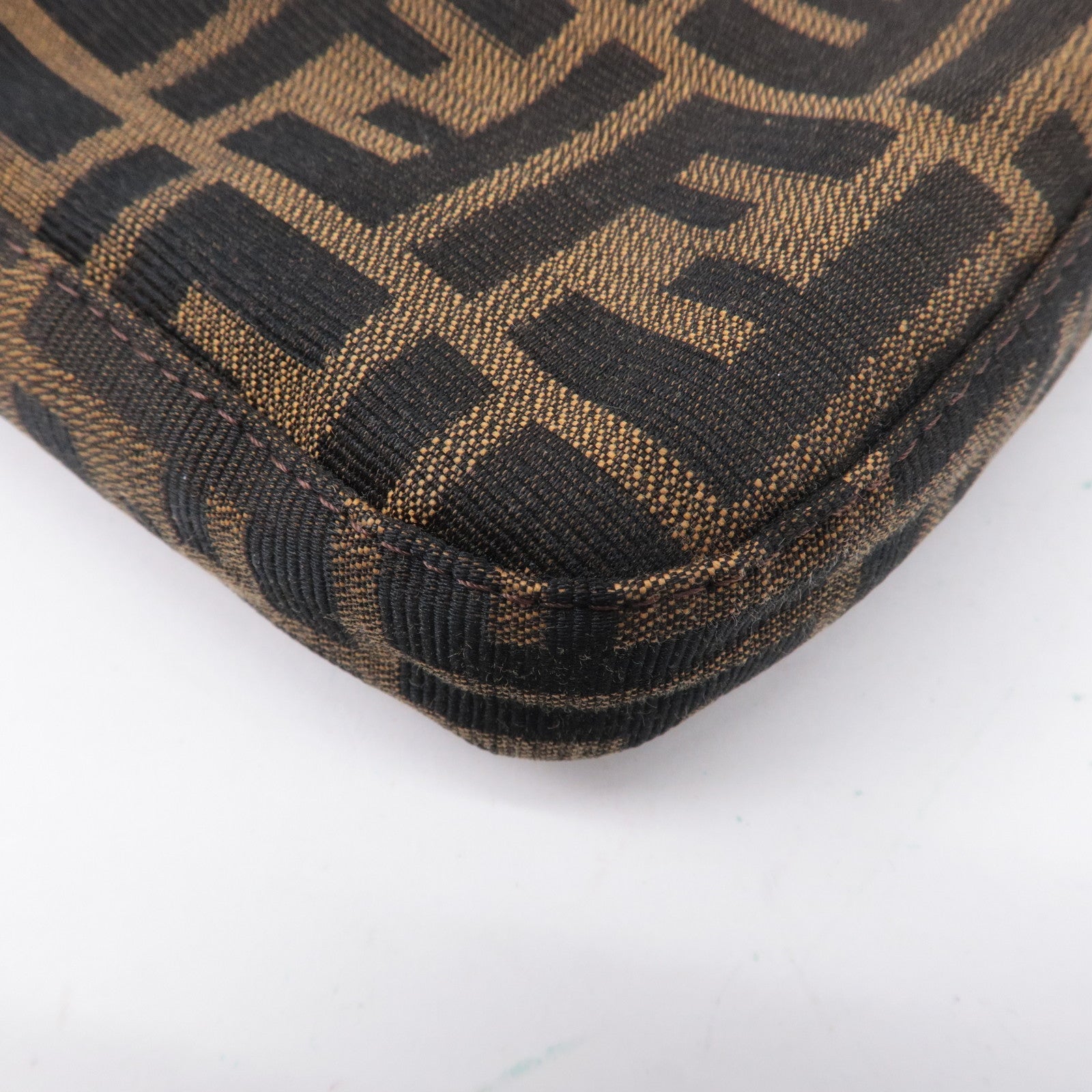 FENDI Mamma Baguette Zucca Canvas Leather Shoulder Bag Brown 26424