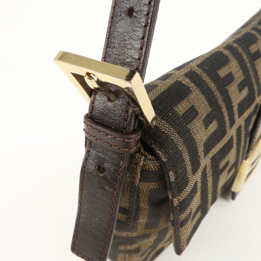 FENDI Mamma Baguette Canvas Leather Shoulder Bag Brown 26424