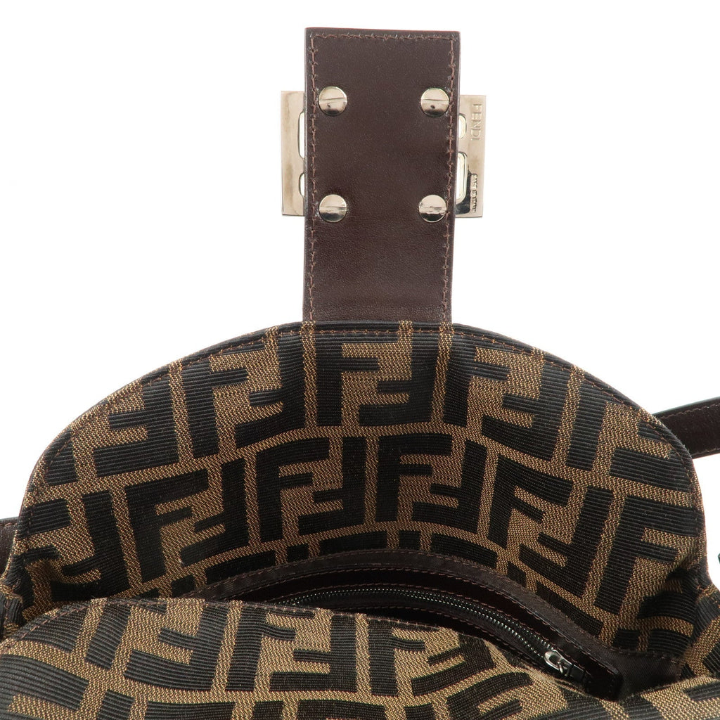 FENDI Zucca Canvas Leather Shoulder Bag Brown 222826