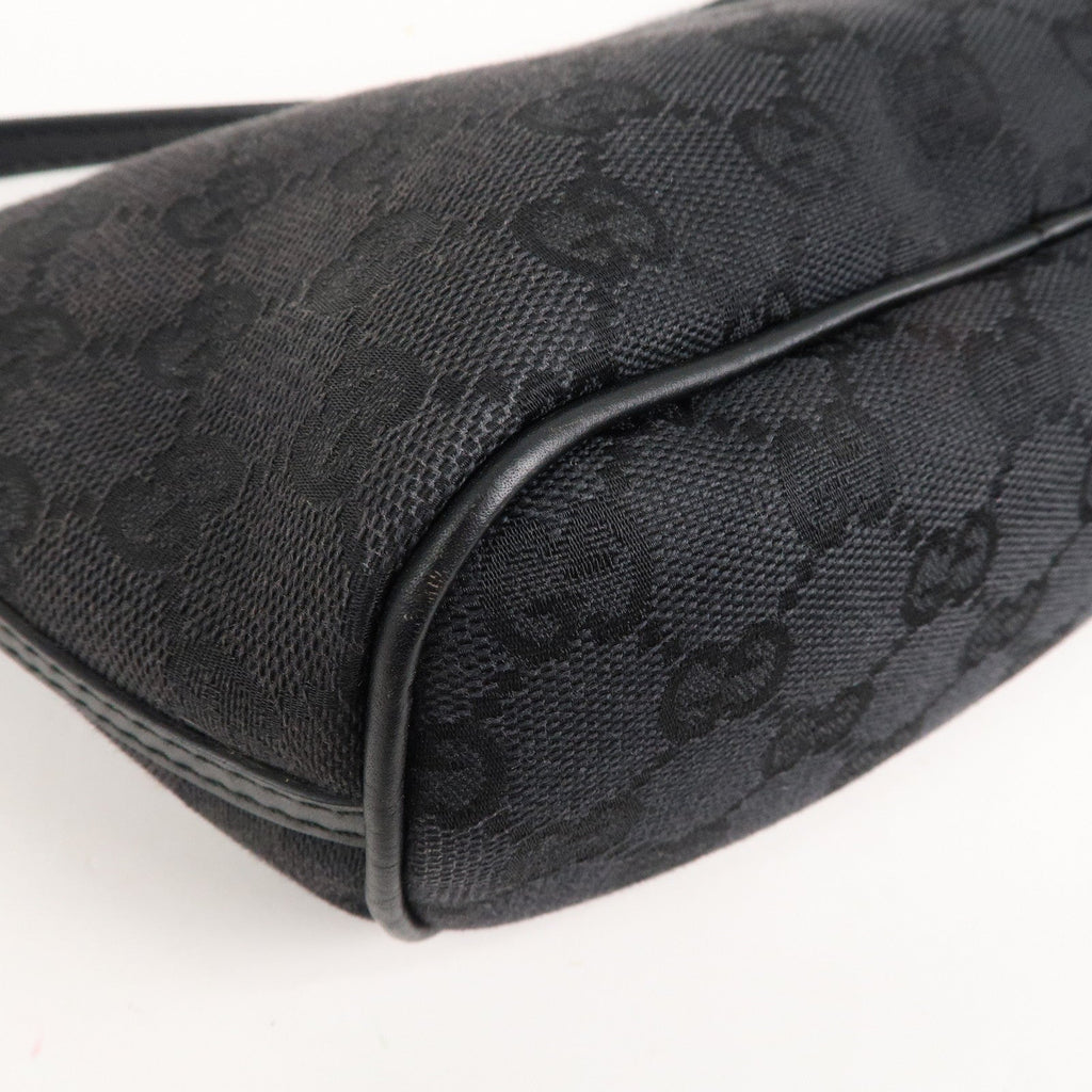 GUCCI Boat Bag GG Monogram Canvas Leather Pouch Black 039.1103