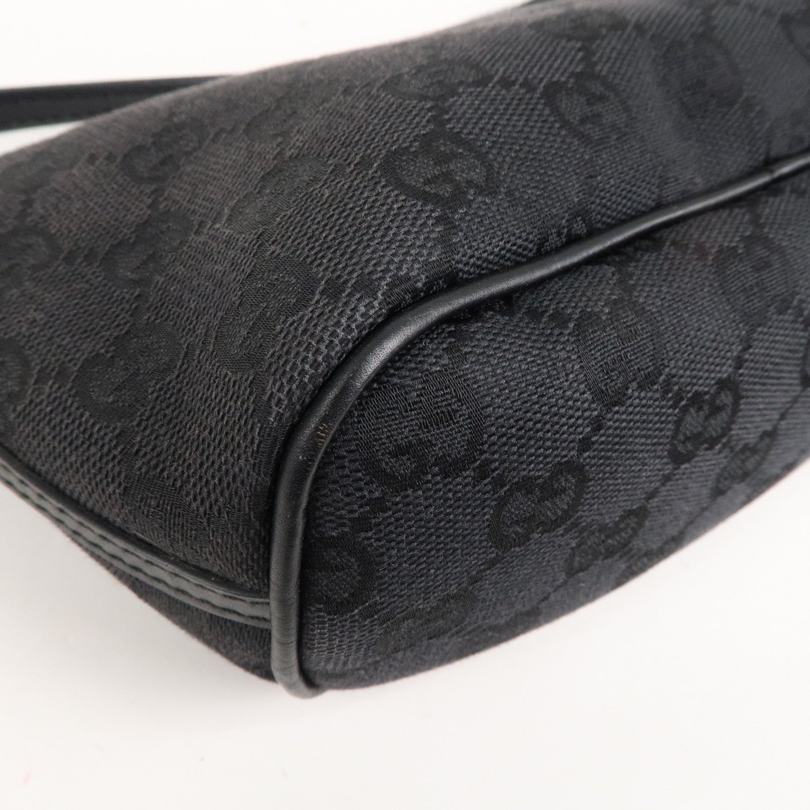 GUCCI Boat Bag GG Monogram Canvas Leather Pouch Black 039.1103